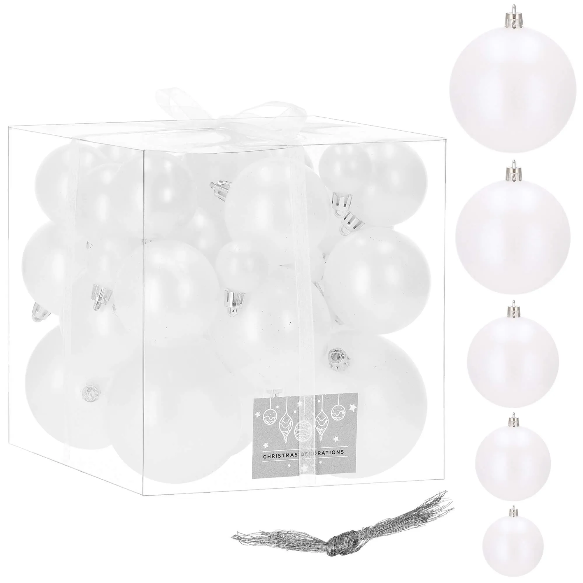 kuglice za božićno drvce 4/5/6/7/8 cm 37 kom. biserno bijele - slika 6