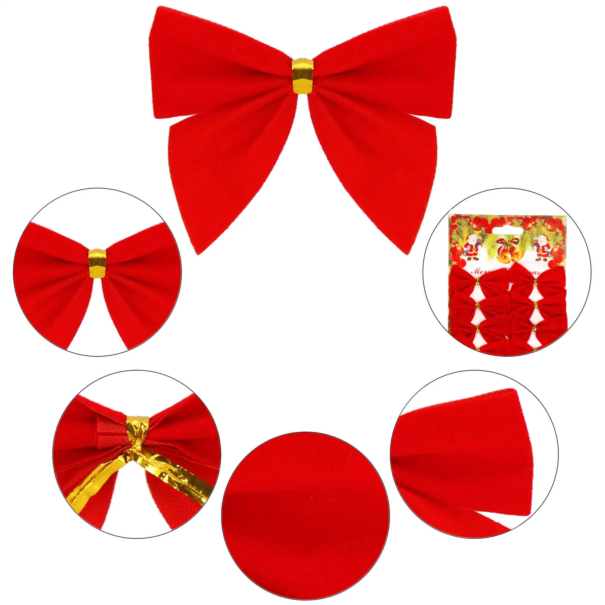 božićne mašne 9,5 × 7,5 cm – set 6 komada crvene - slika 3