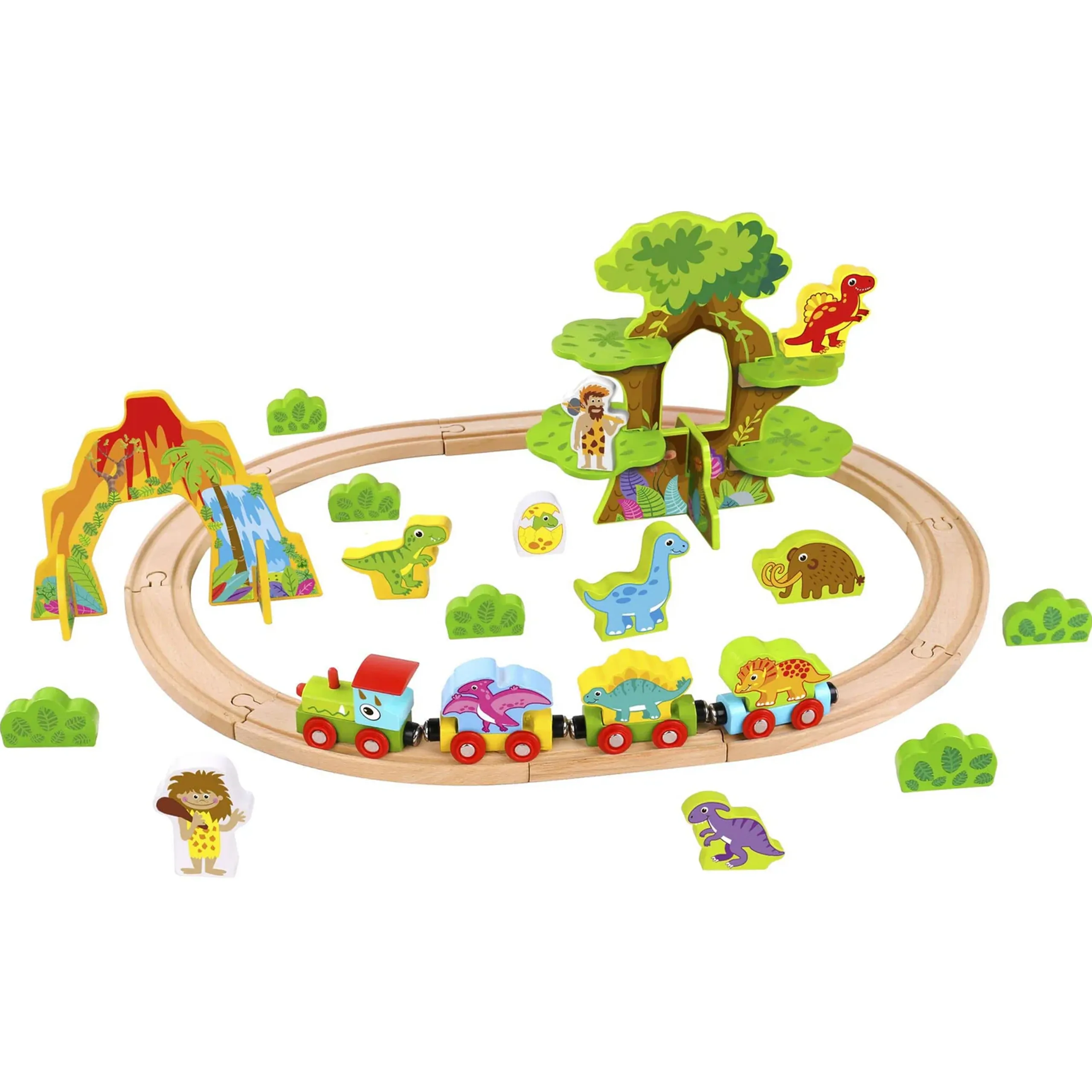 tooky toy drvena magnetna željeznica s dinosaurima + figurice - slika 3
