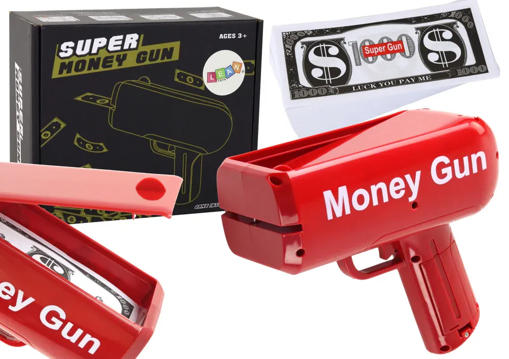 money gun pištolj za izbacivanje novčanica crveni - slika 2