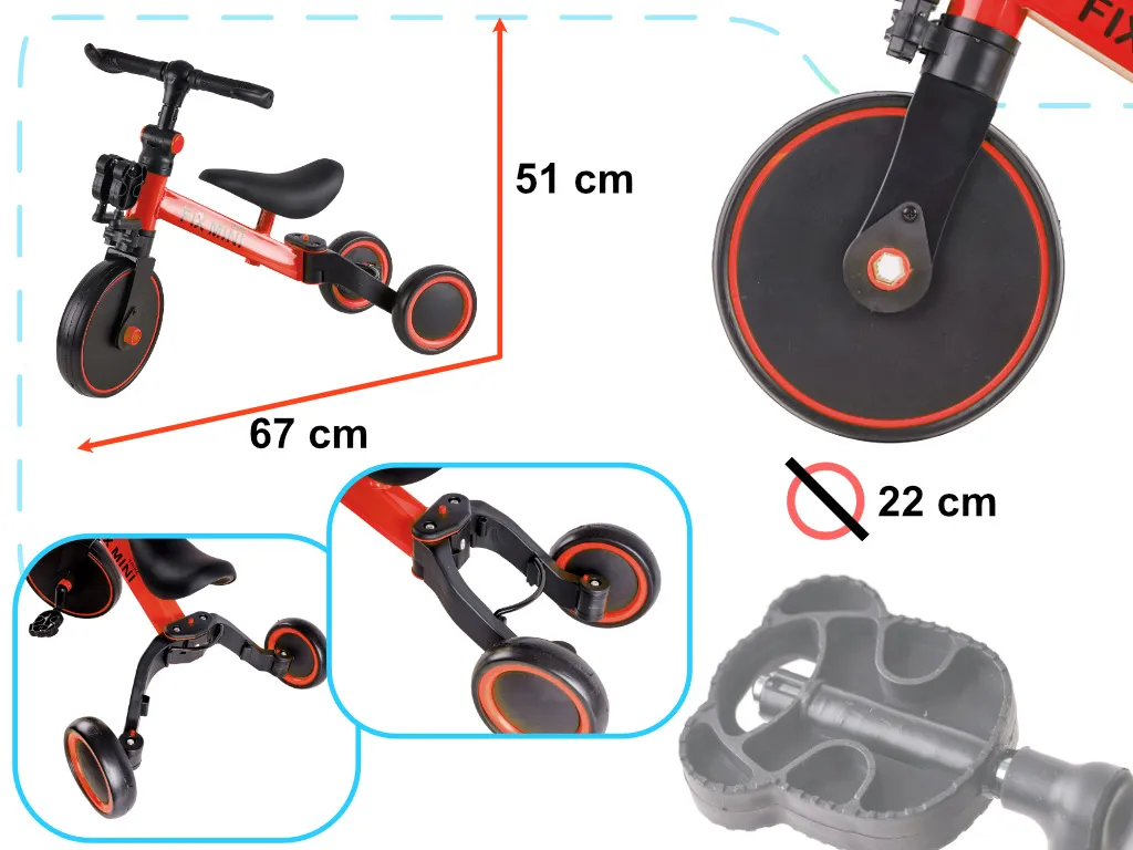 trike fix mini 3u1 tricikl s pedalama crveni - slika 5