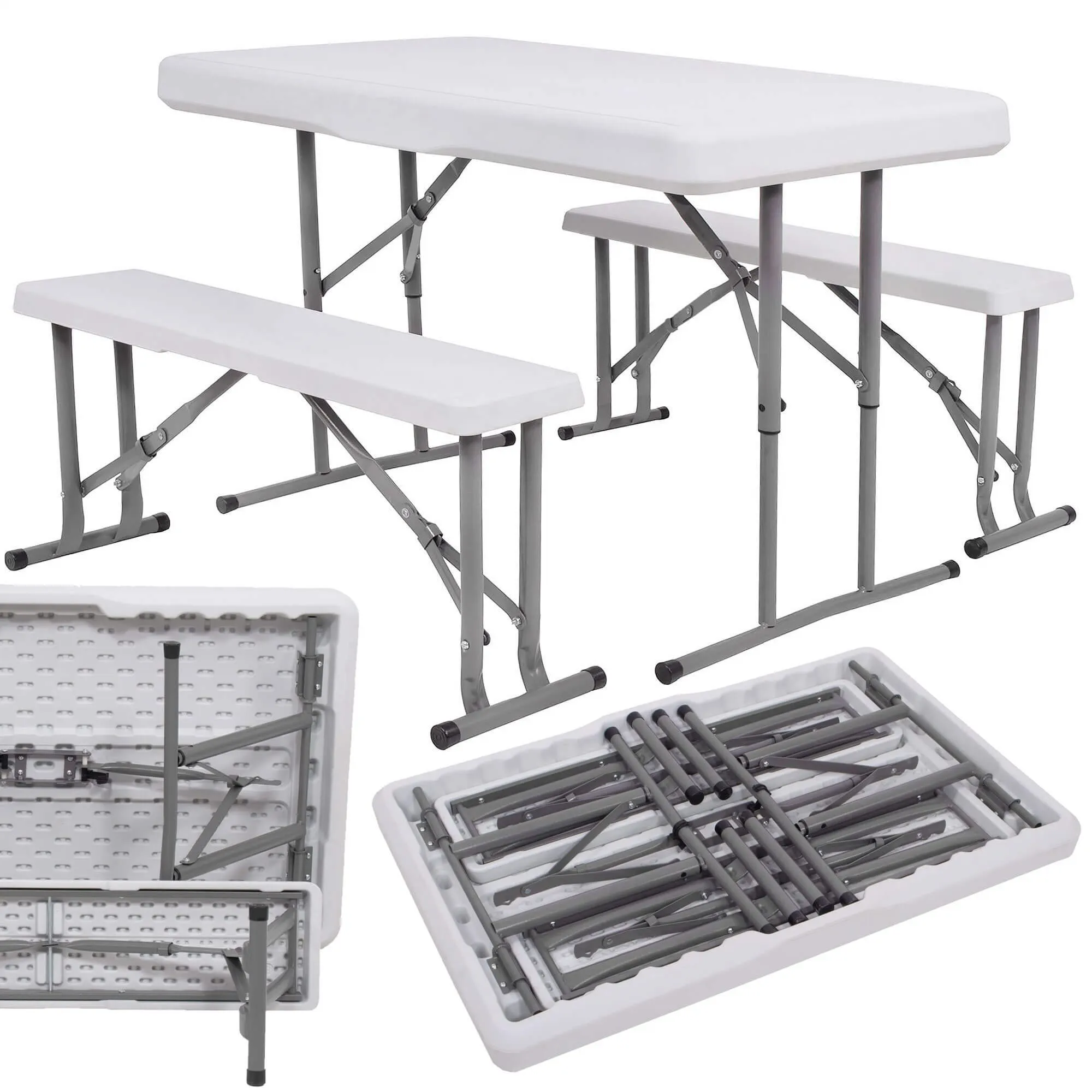 set za catering stol + klupe 105 x 65 x 69 cm bijeli - slika 3