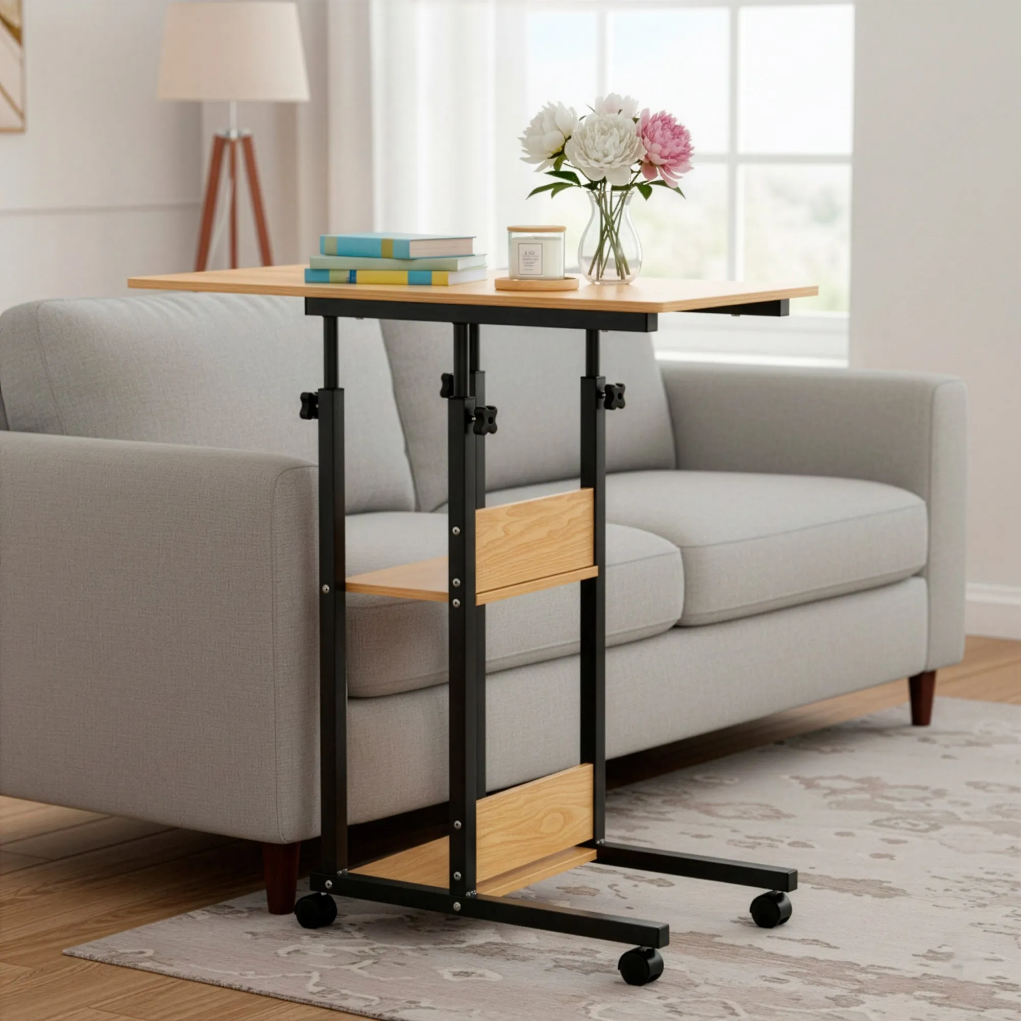 mobilni stol 73-85 x 40 x 80 cm svijetlosmeđa, crna - slika 10