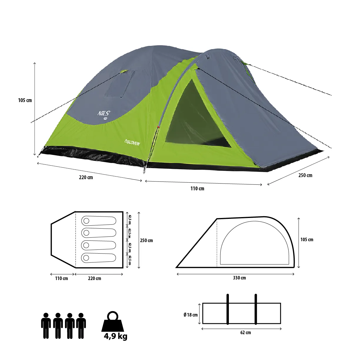 planinarski šator nils camp zeleno-sivi - slika 9