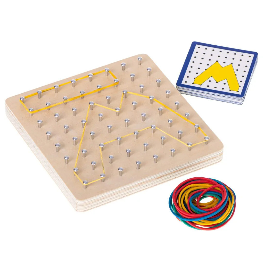 montessori drvena slagalica geoboard s gumicama i karticama - slika 6