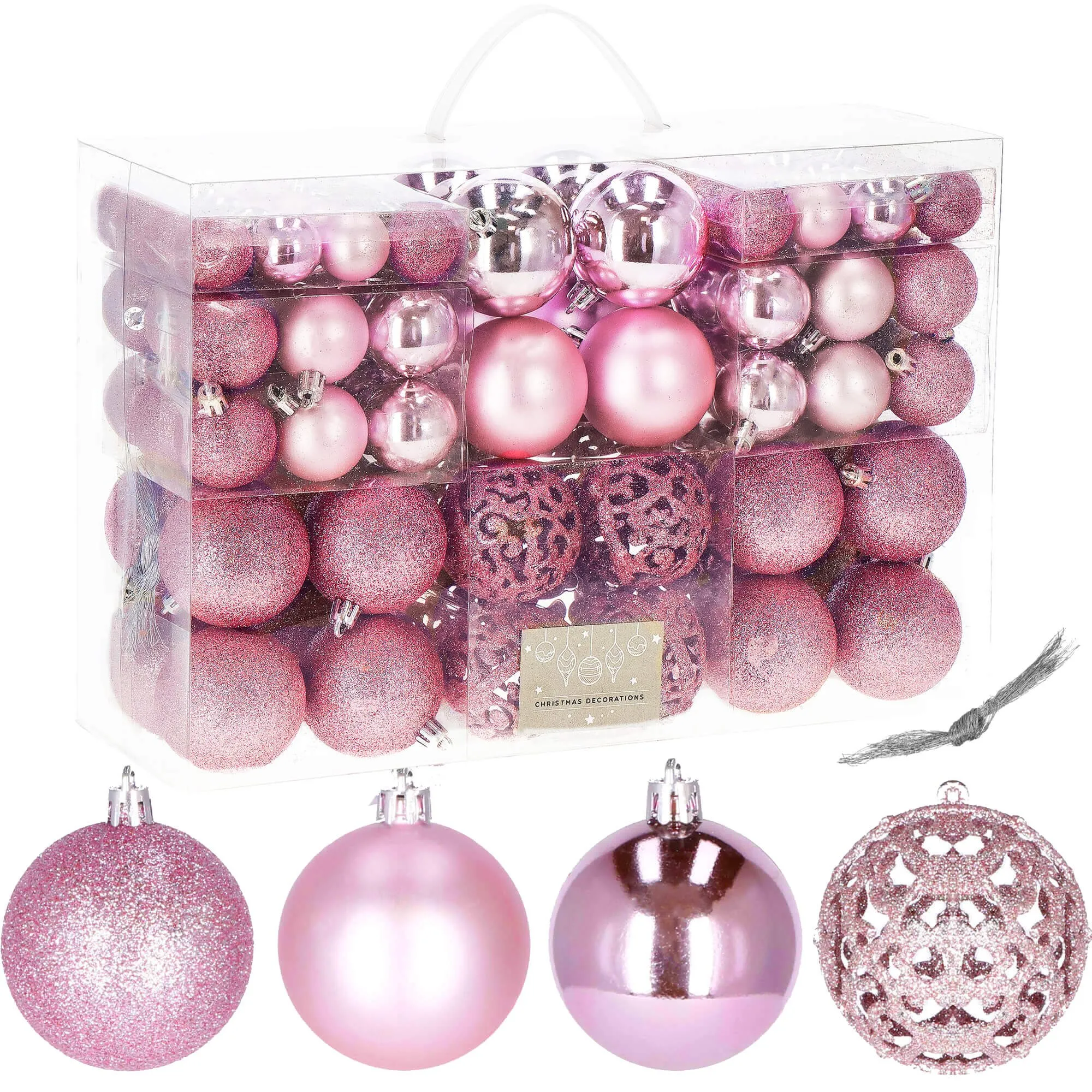 božićne kuglice 3 / 4 / 6 cm – set 100 komada ružičasta boja - slika 5