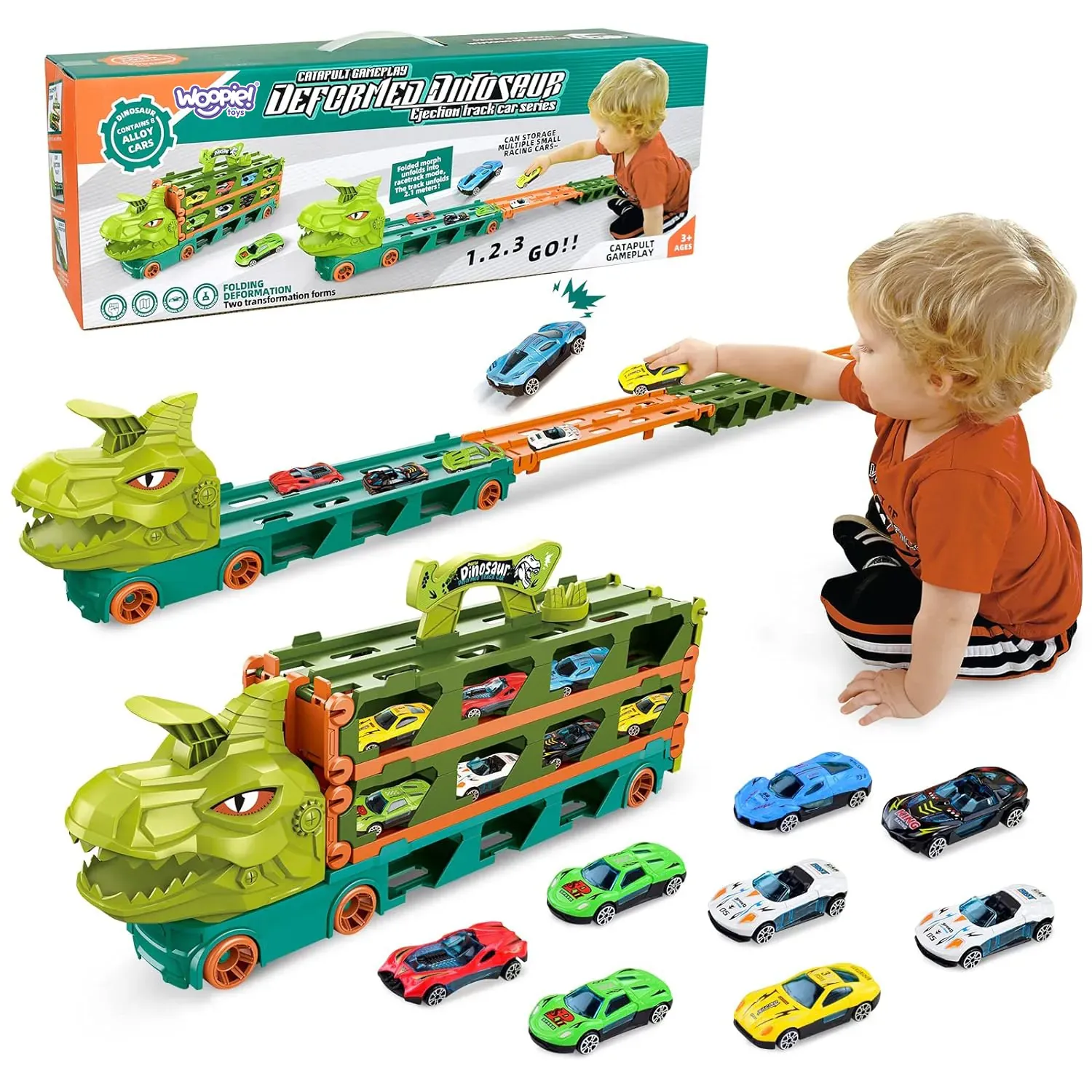 woopie kamion dinosaur s trkaćom stazom 2,1 m za autiće - slika 2
