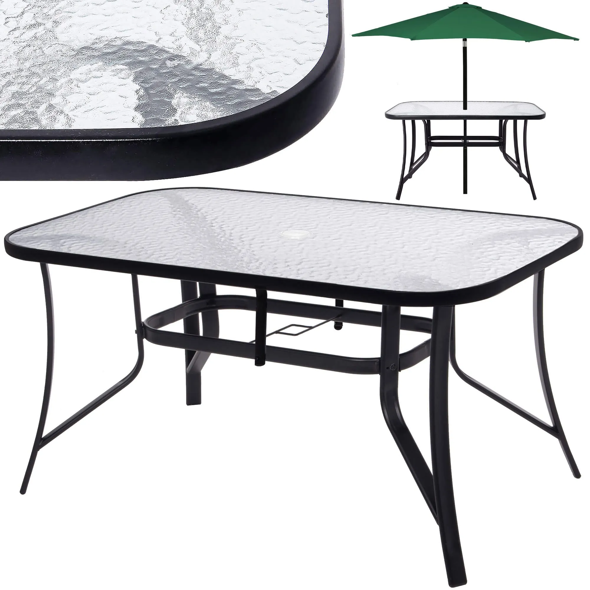 springos stakleni vrtni stol, crni 150 x 90 cm - slika 8