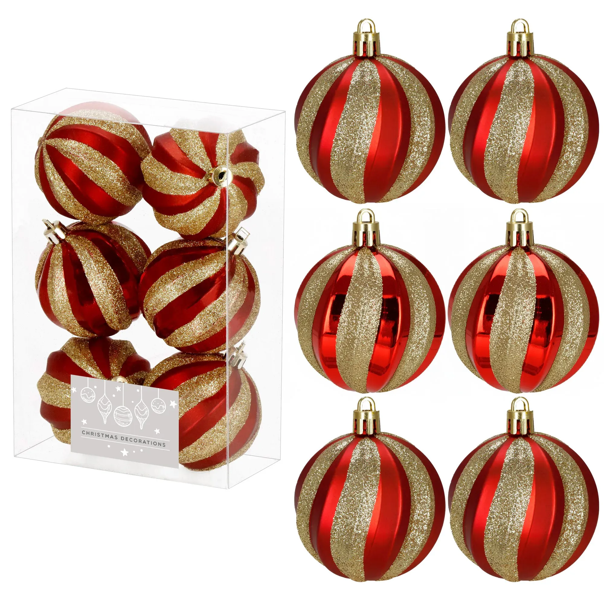 božićne kuglice 6 cm – set 6 komada crvena / zlatna - slika 2