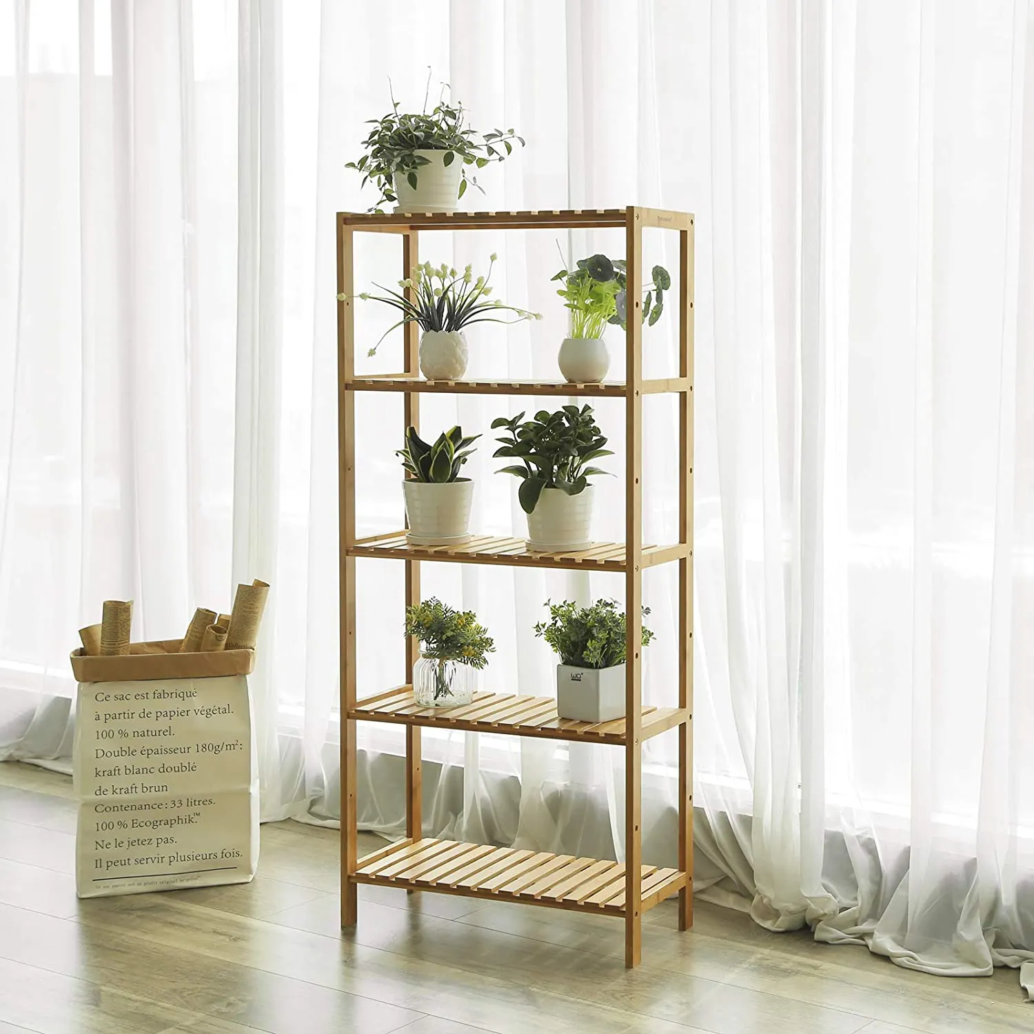 polica od bambusa 60 x 26 x 130 cm - slika 8