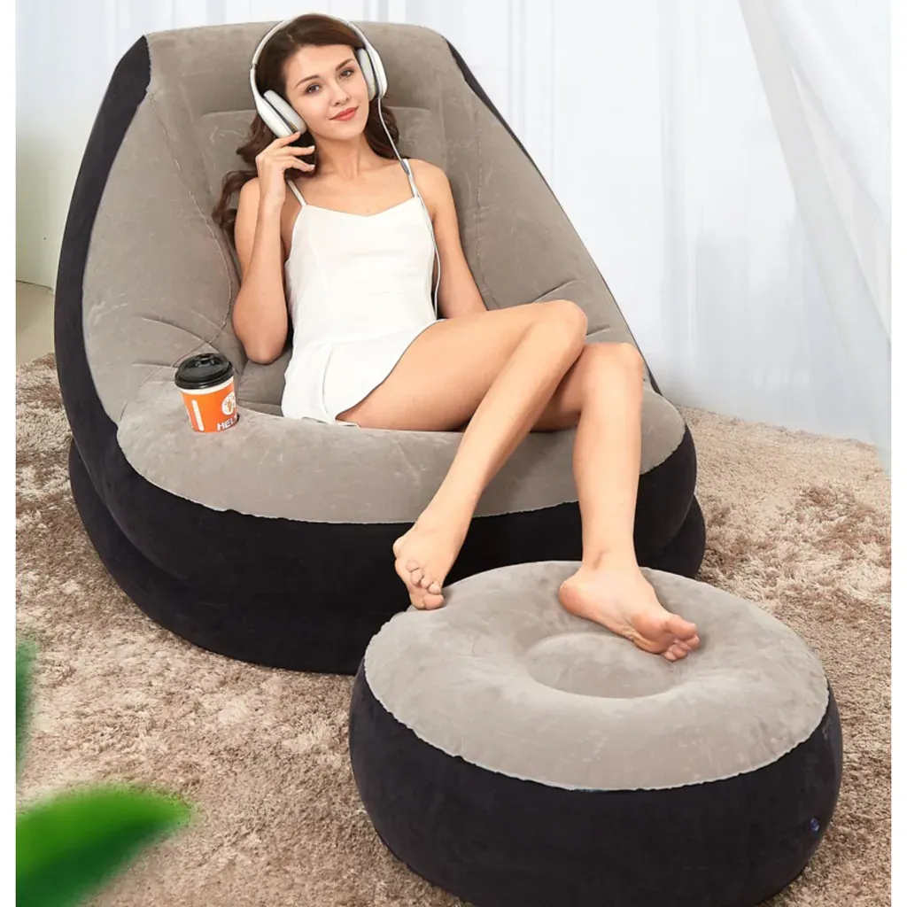 intex fotelja na napuhavanje s tabureom sivi - slika 4