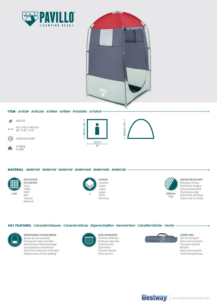 bestway 68002 šator svlačionica 110x110x190cm - slika 5