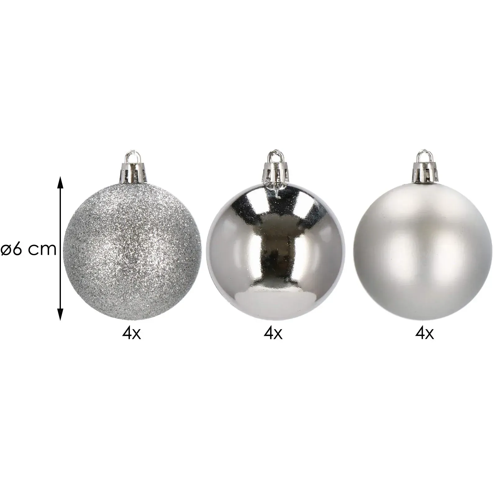 božićne kuglice 6 cm – set od 12 komada, srebrne - slika 2