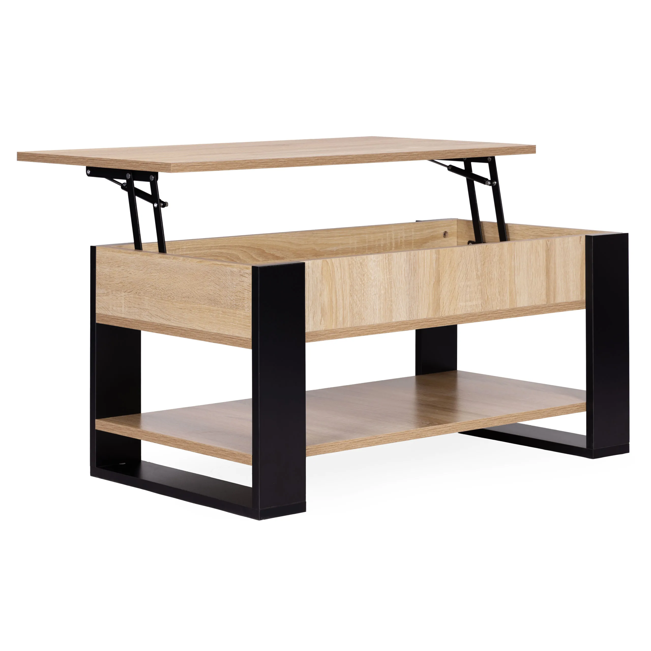 modernhome stolić za kavu s podiznom i proširivom pločom 90 cm, spremnik za pohranu, polica, sonoma hrast - slika 7