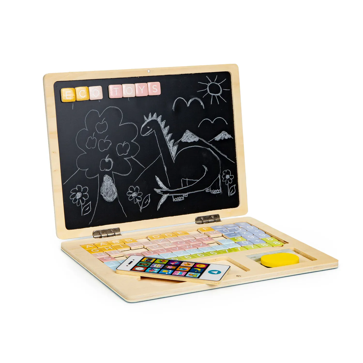 ecotoys edukativni laptop za crtanje 2u1 sa 78 magneta plavi - slika 4