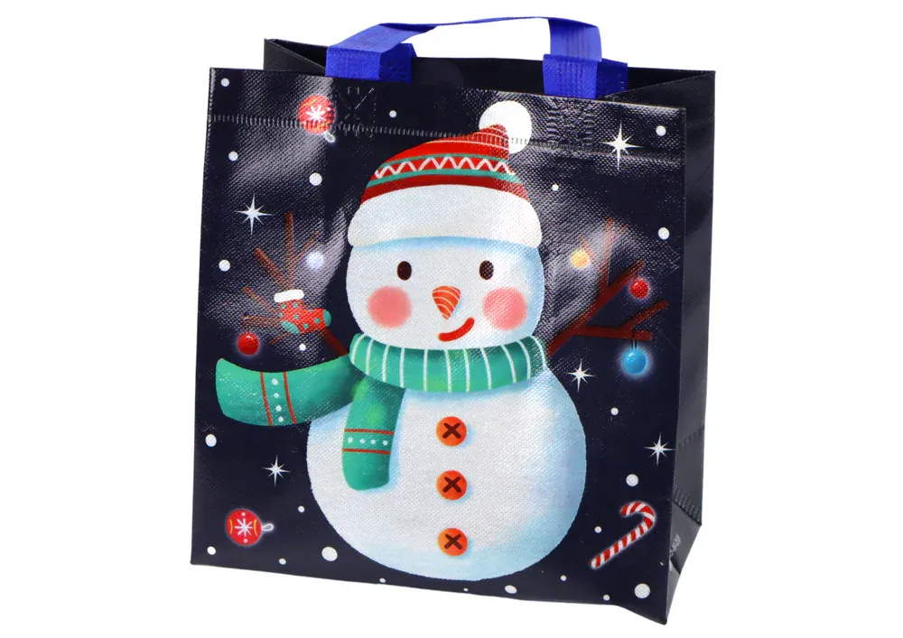 poklon vrećica 23cm x 21.5cm x 11cm crna sa snjegovićom - slika 2