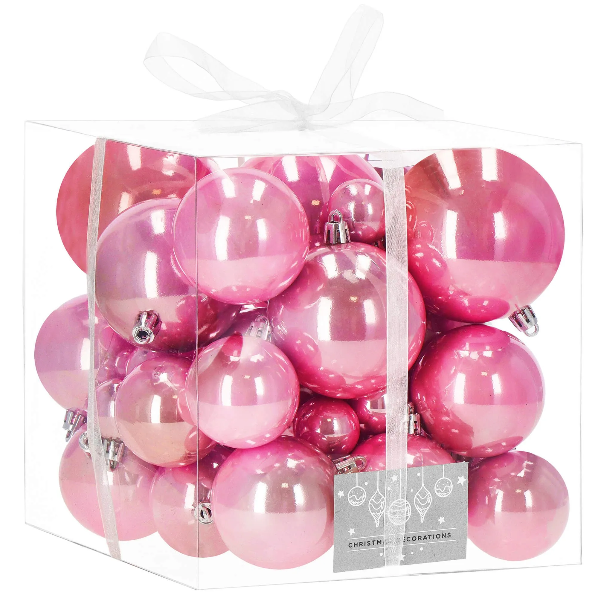 božićne kuglice 4 / 5 / 6 / 7 / 8 cm – set 37 komada rozi - slika 4