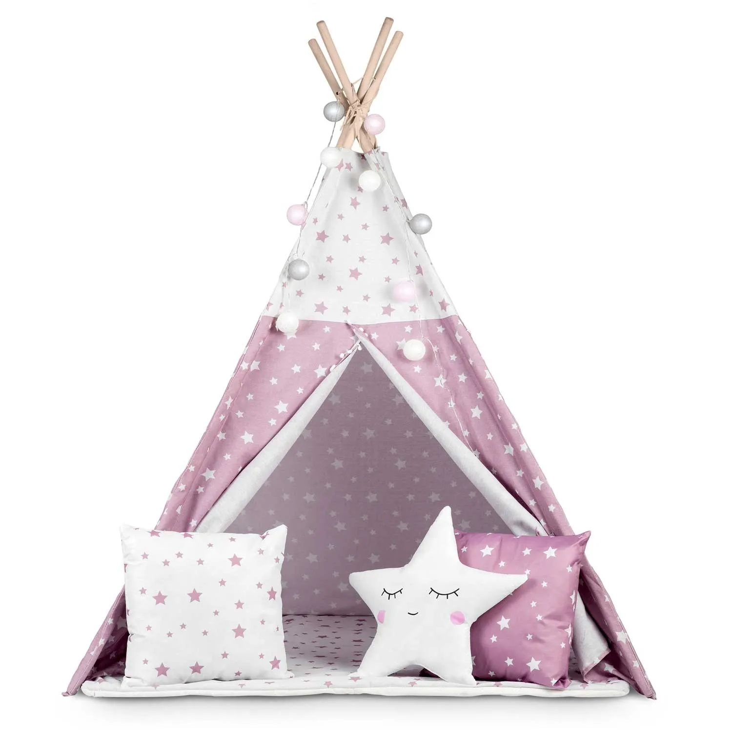 nukido teepee šator za djecu s svjetlima -bijelo rozi - slika 5
