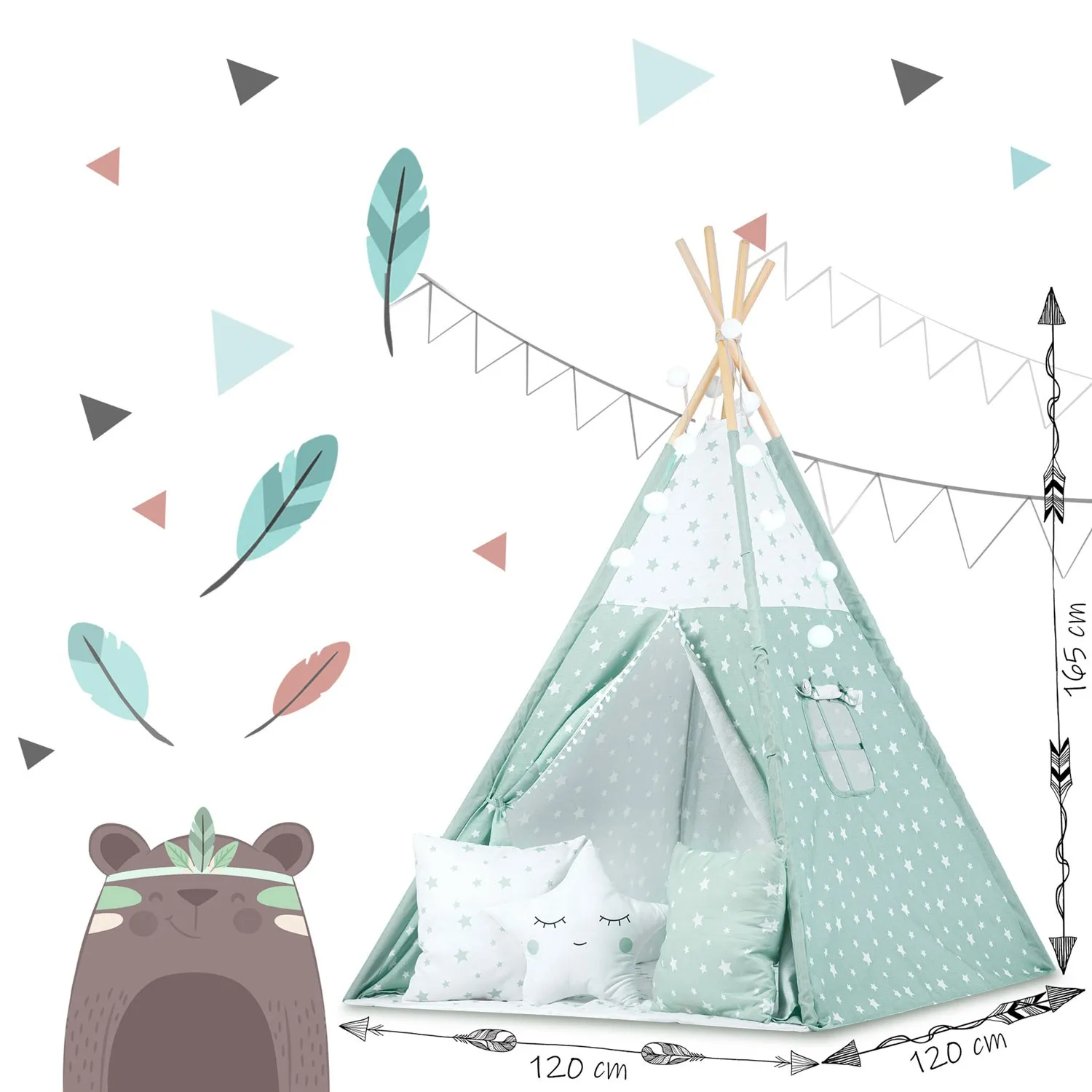 nukido teepee šator za djecu s svjetlima - boja mente - slika 7