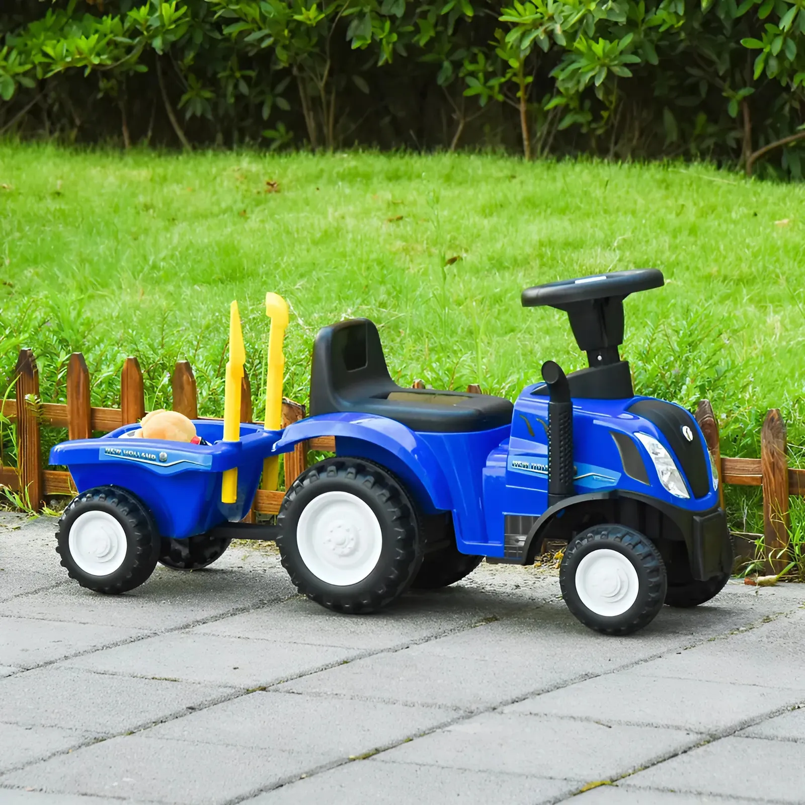 traktor za vožnju s prikolicom za djecu, interaktivni volan, zvukovi, plava - slika 3