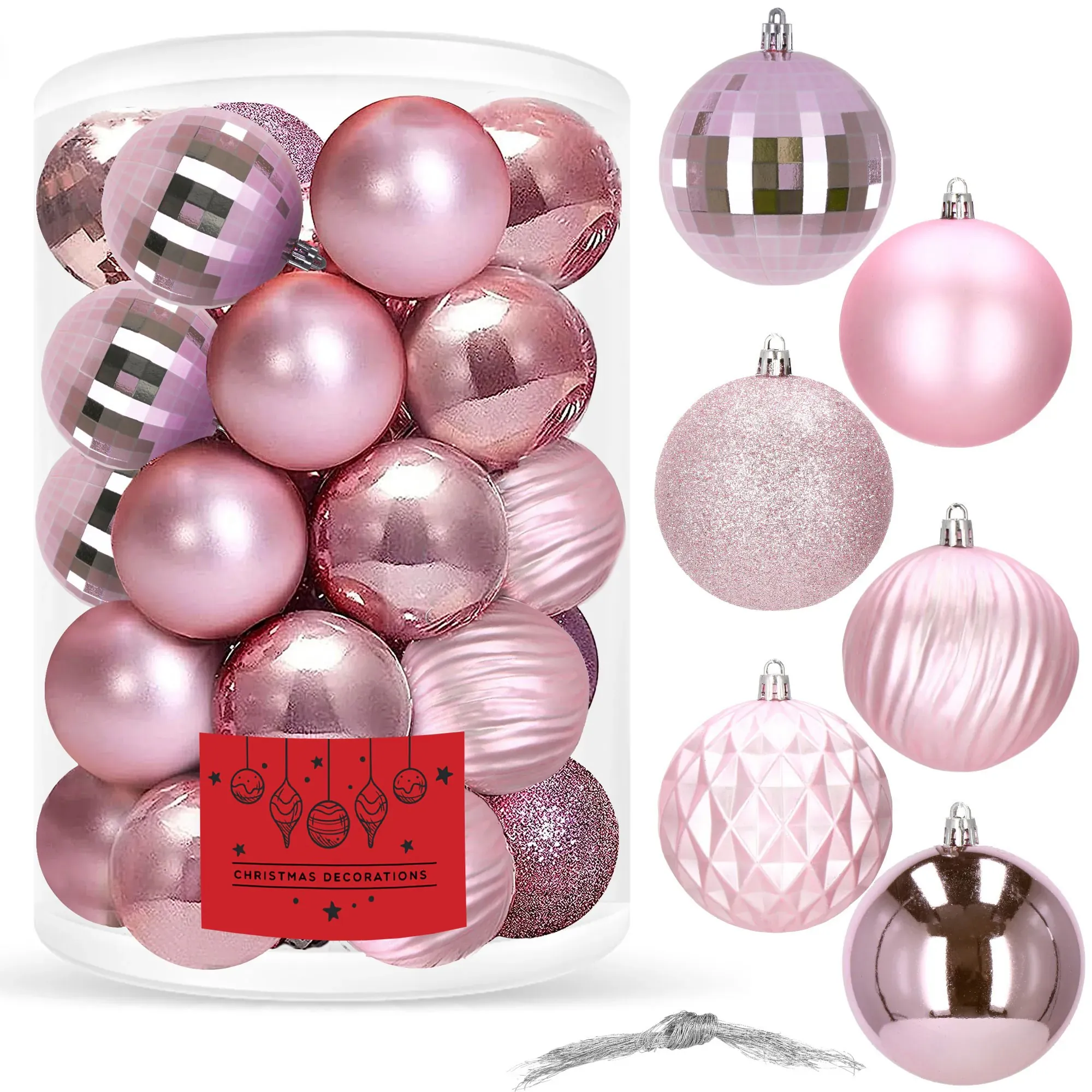 božićne kuglice 8 cm – set od 30 komada, ružičasta - slika 2