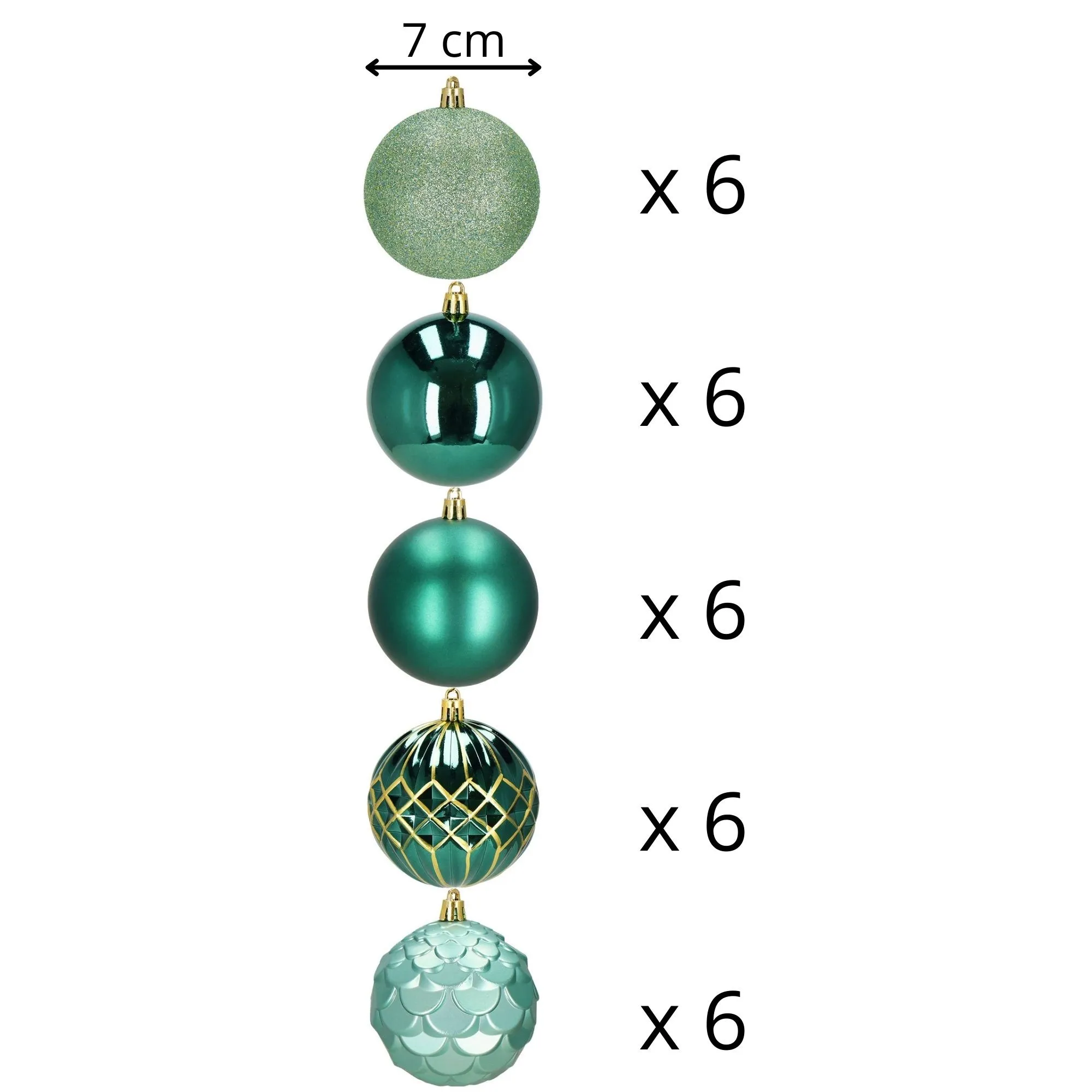božićne kuglice 8 cm – set 30 komada nijanse zelene, zlatne - slika 11