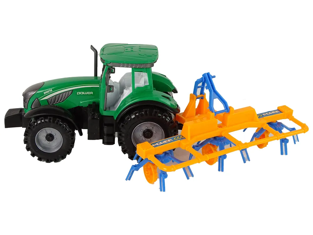 zeleni traktor s narančastim grabljama - slika 4