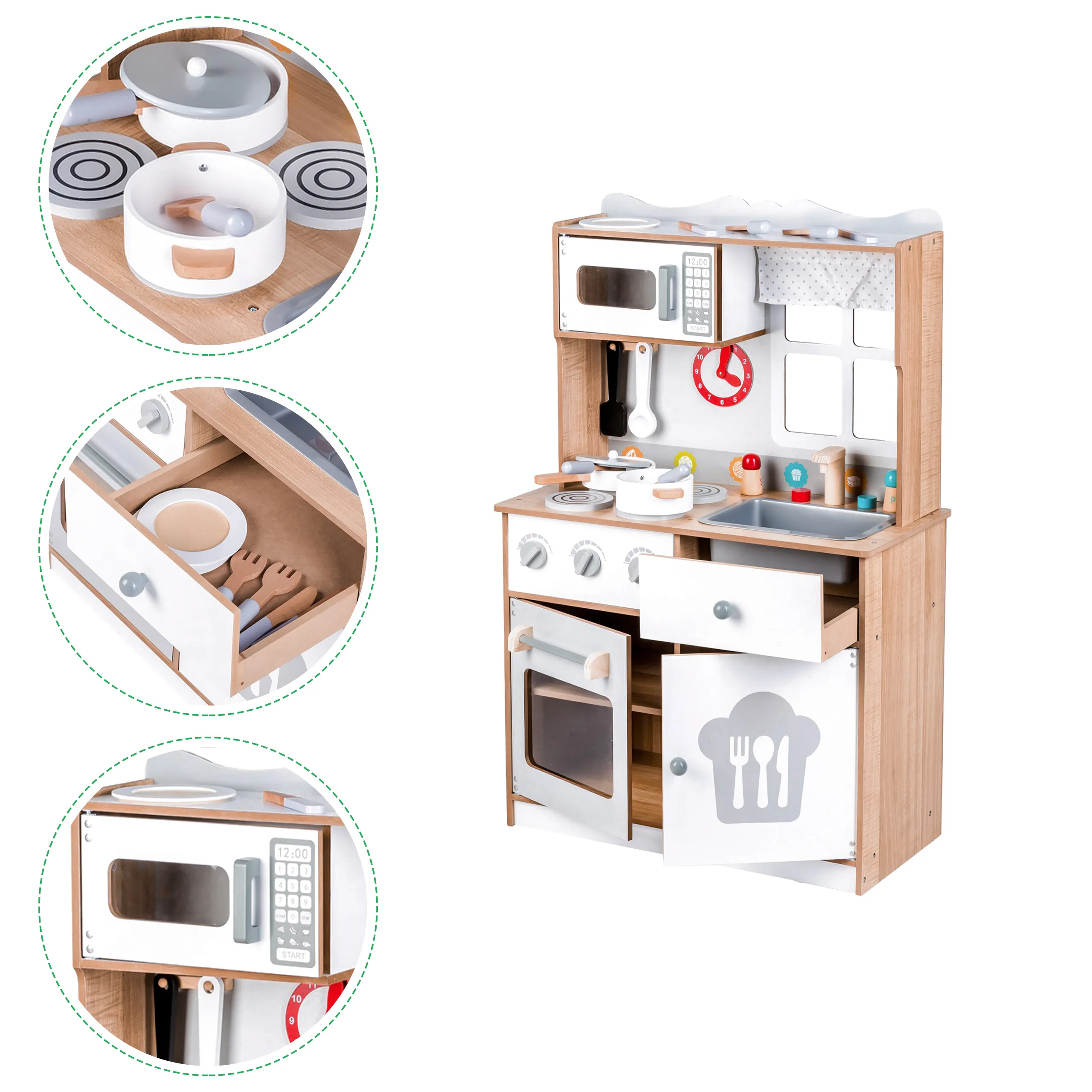 ecotoys drvena velika kuhinja za djecu - bijela + dodaci - slika 7