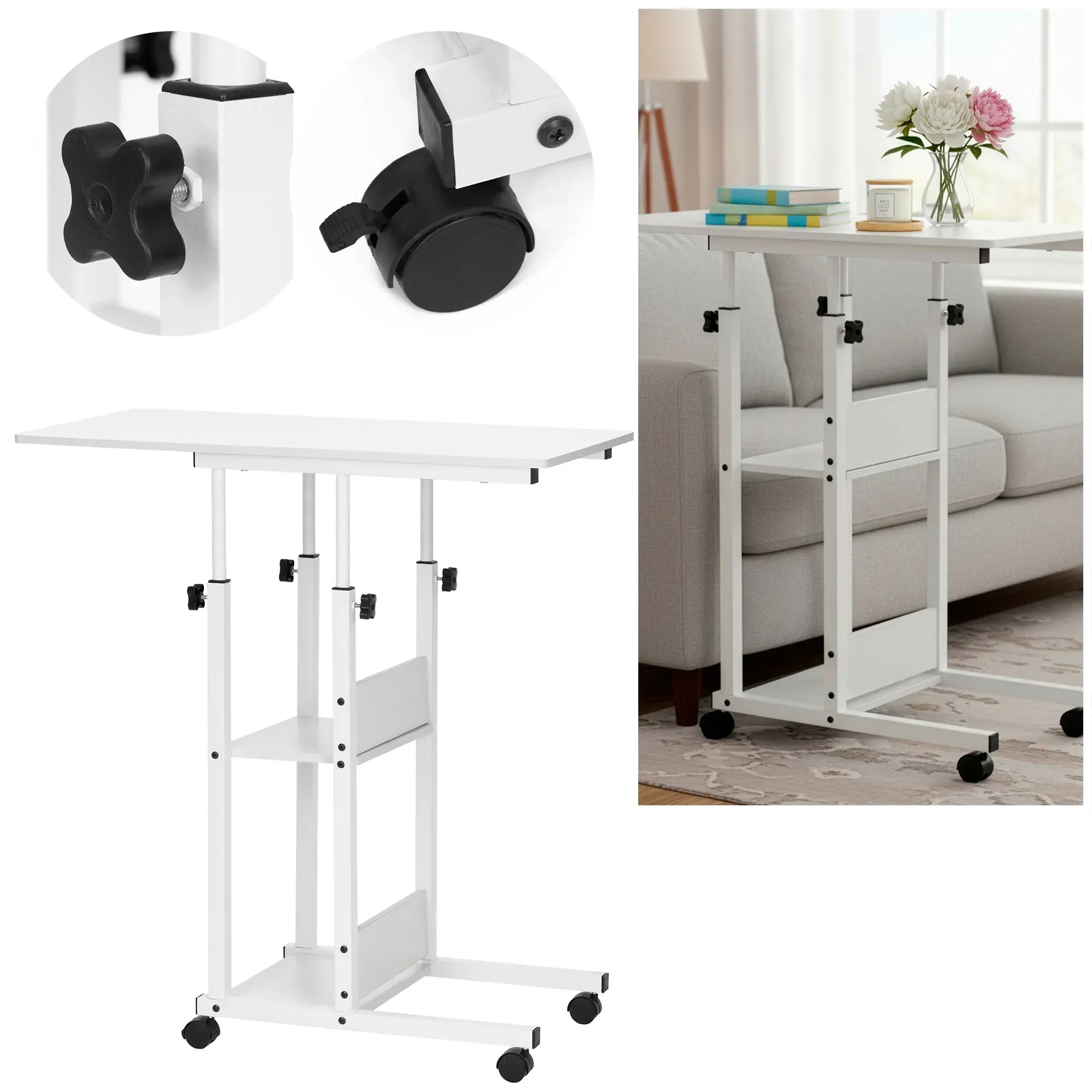mobilni stol 73-85 x 40 x 80 cm bijela, crna - slika 2