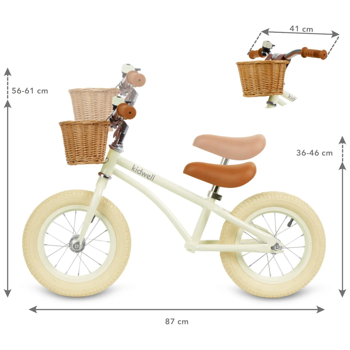 kidwell classy dječji bicikl bez pedala s košaricom, krem - slika 10