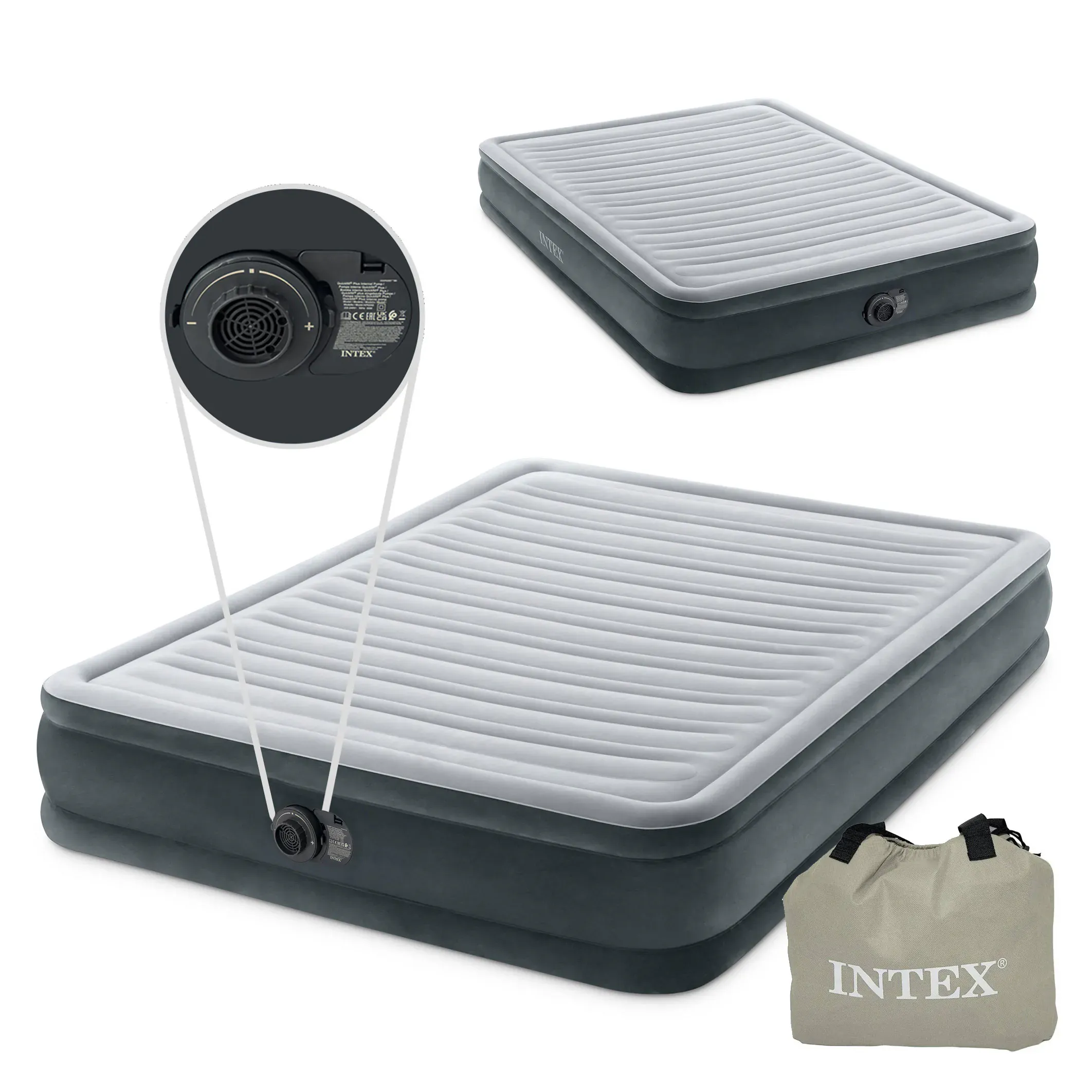 INTEX madrac na napuhavanje s električnom pumpom 203 x 152cm sivi - Pribislavec