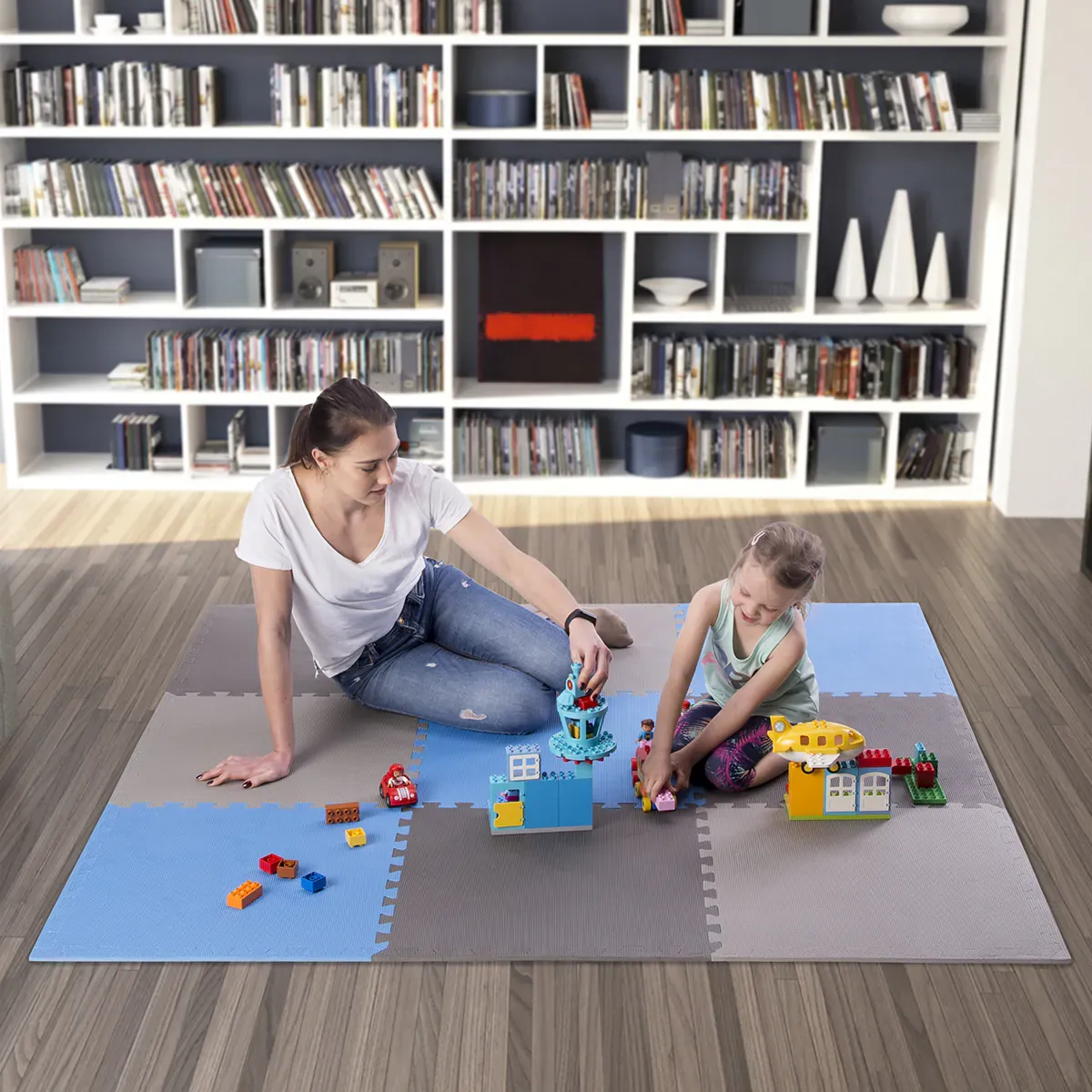 set od 9 zaštitnih podloga u obliku slagalice za teretanu 60x60x1,0 cm plavo siva - slika 7