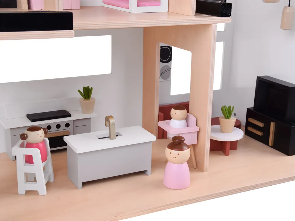moderna dvokatna drvena kućica za lutke u stilu loft za5073 - slika 9