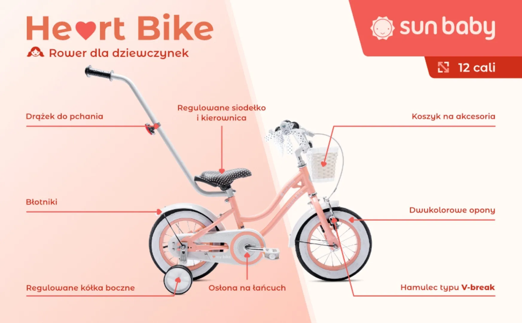 dječji bicikl 12" heart bike boja breskve - slika 9