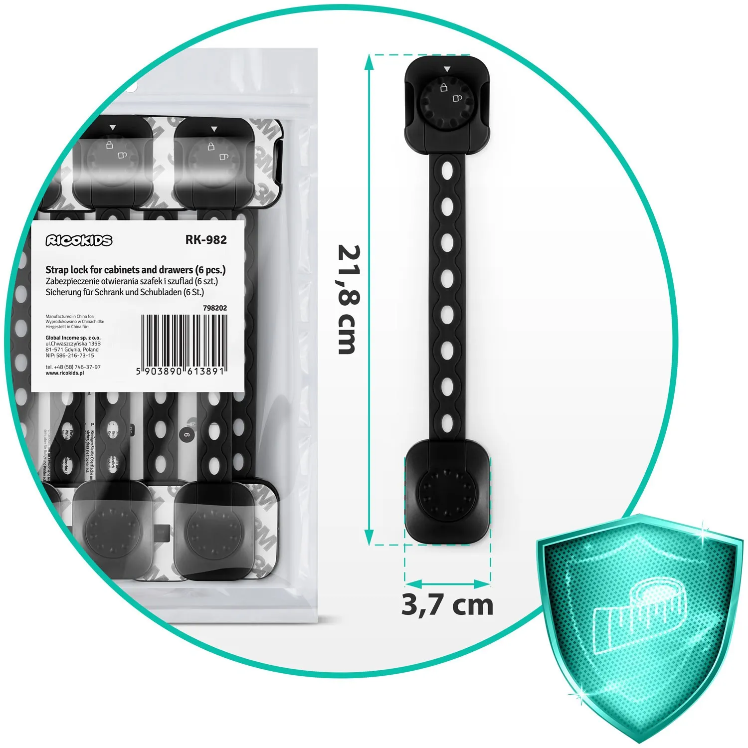 ricokids 798202 brava za otvaranje ormarića, 6 kom, crna - slika 8