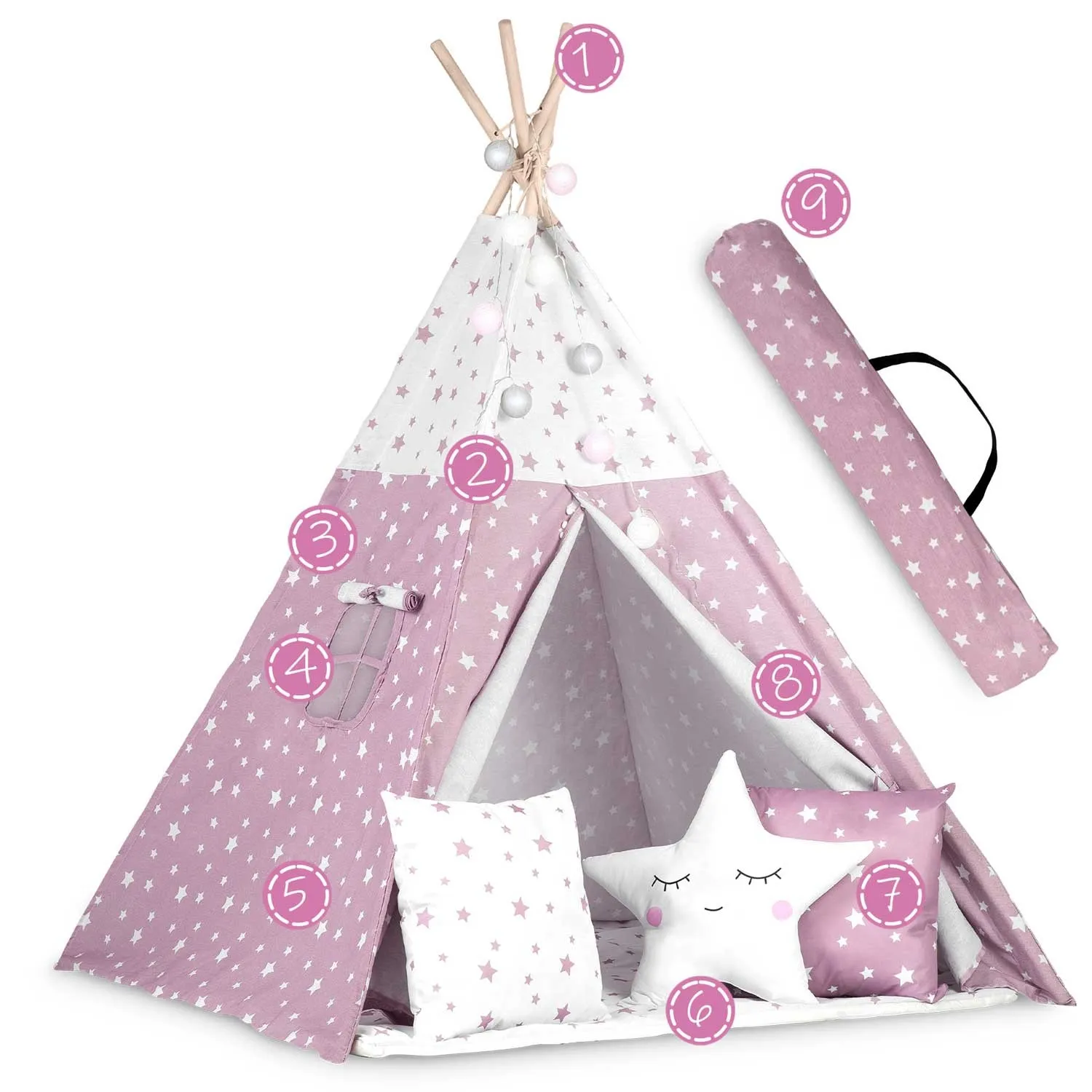 nukido teepee šator za djecu s svjetlima -bijelo rozi - slika 10