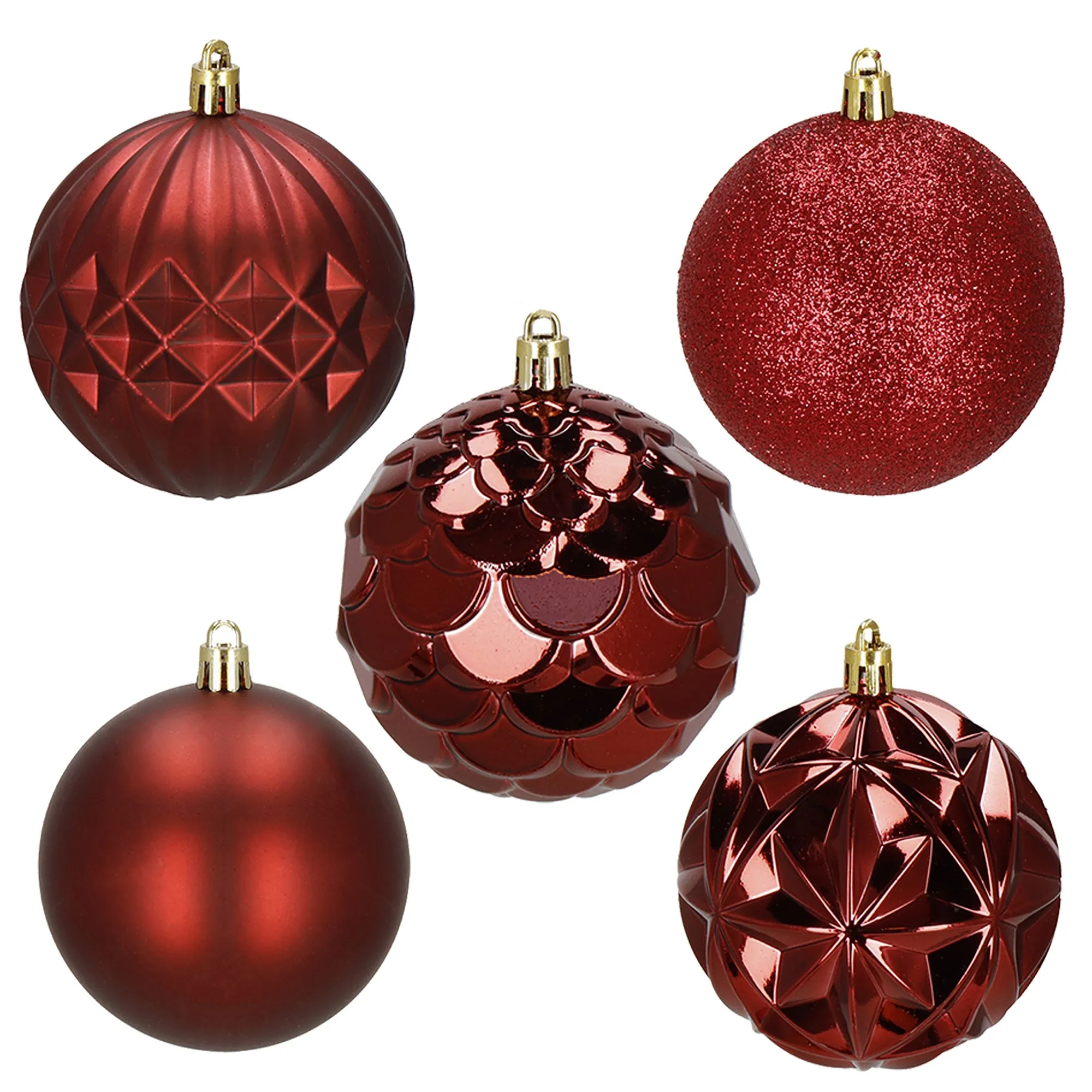 božićne kuglice 8 cm – set 30 komada nijanse crvene - slika 3