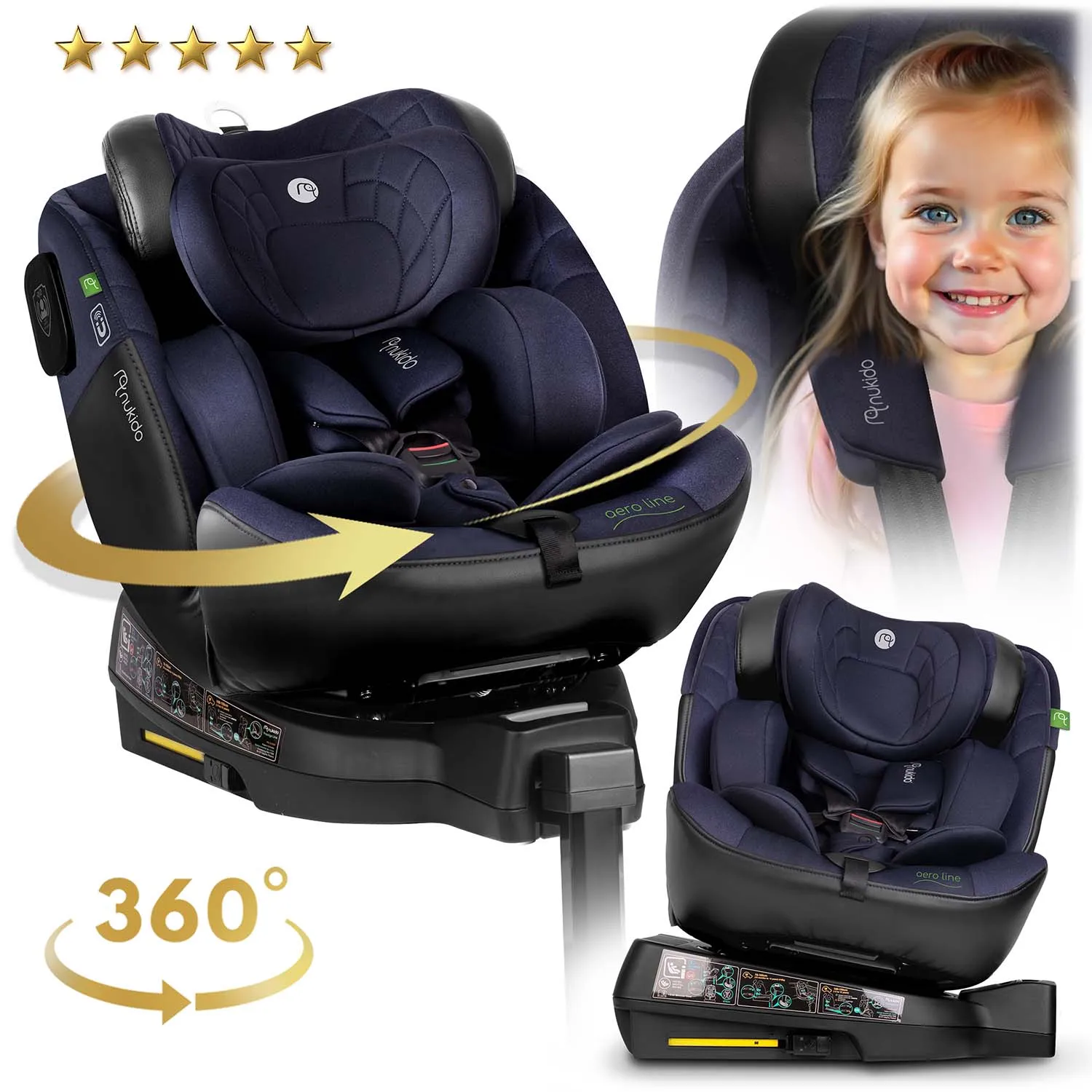 nukido aero line crna i tamnoplava autosjedalica 0-36 kg isofix - slika 8