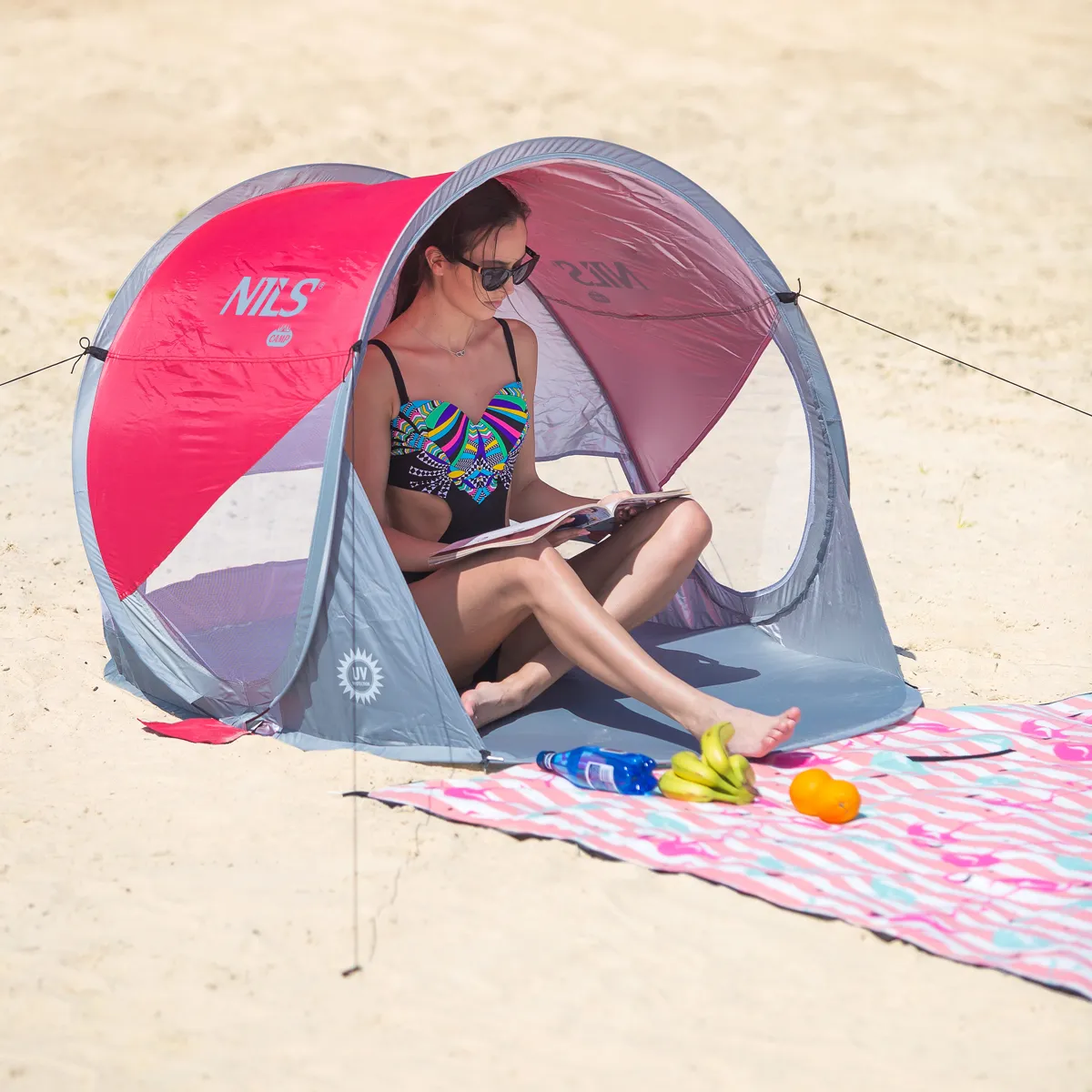 crveno-sivi šator za plažu nils camp - slika 4