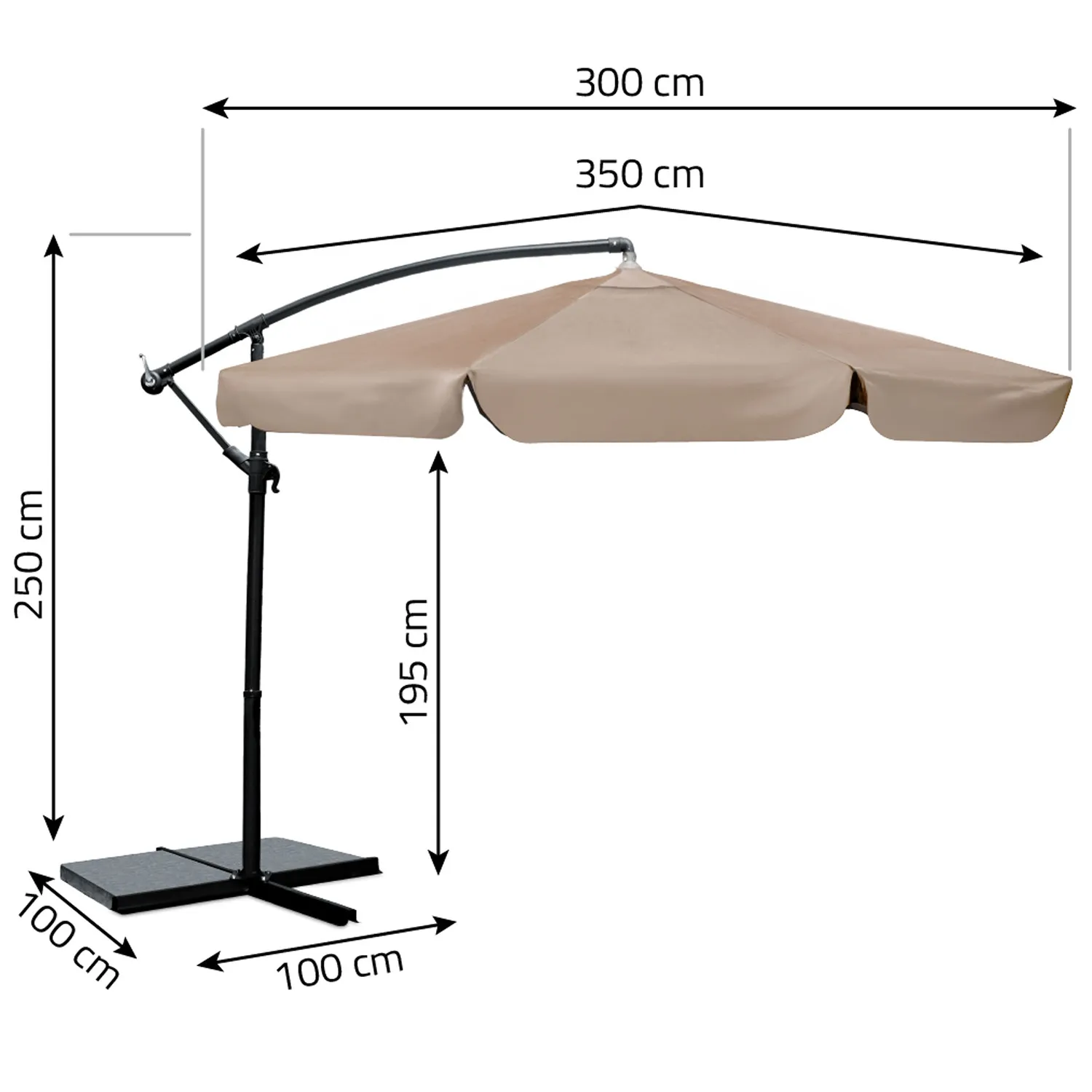 sklopivi vrtni suncobran s 6 segmenata, 350 cm, s navlakom – plonos pl-880 bež - slika 5
