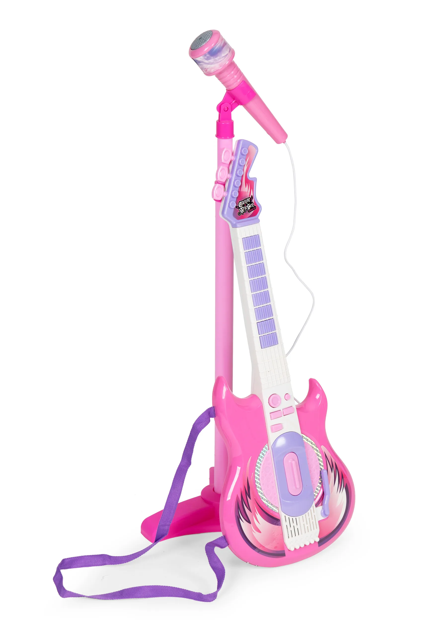 mp3 dječja električna gitara sa stalkom i mikrofonom roza - slika 3