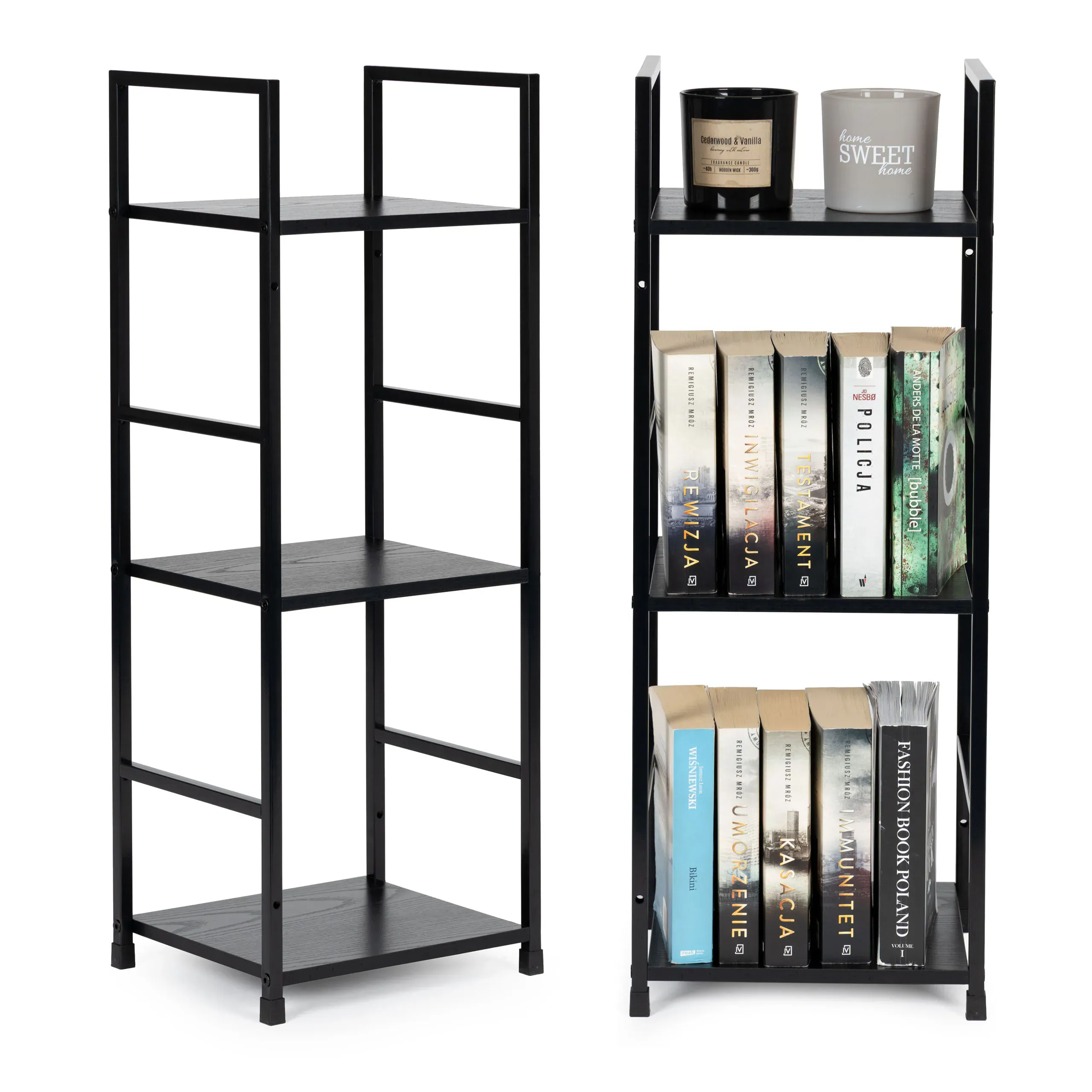 modernhome loft polica za knjige, 3 razine, crna - slika 1