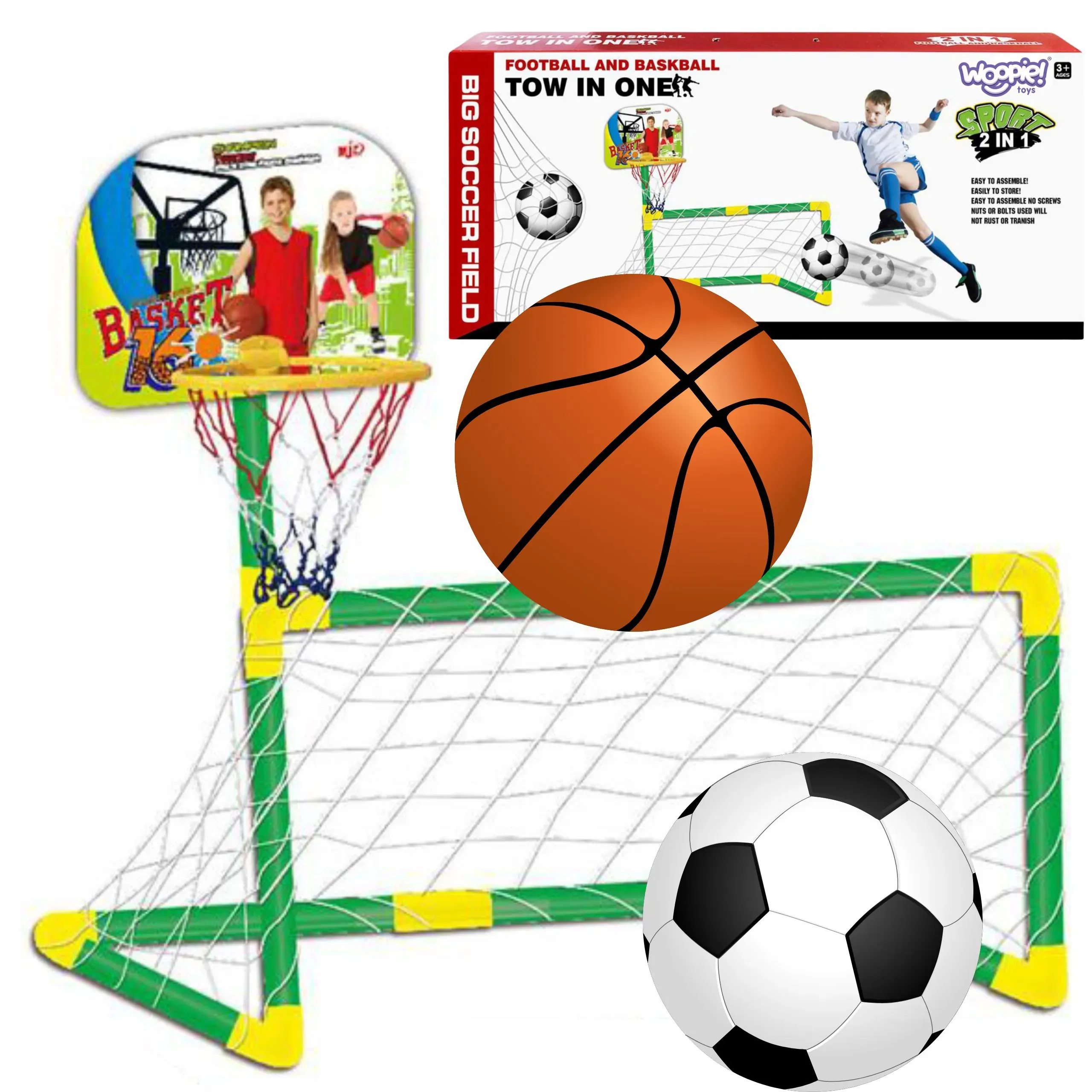 woopie sportski set 2 u 1 košarka i gol - zeleni - slika 2