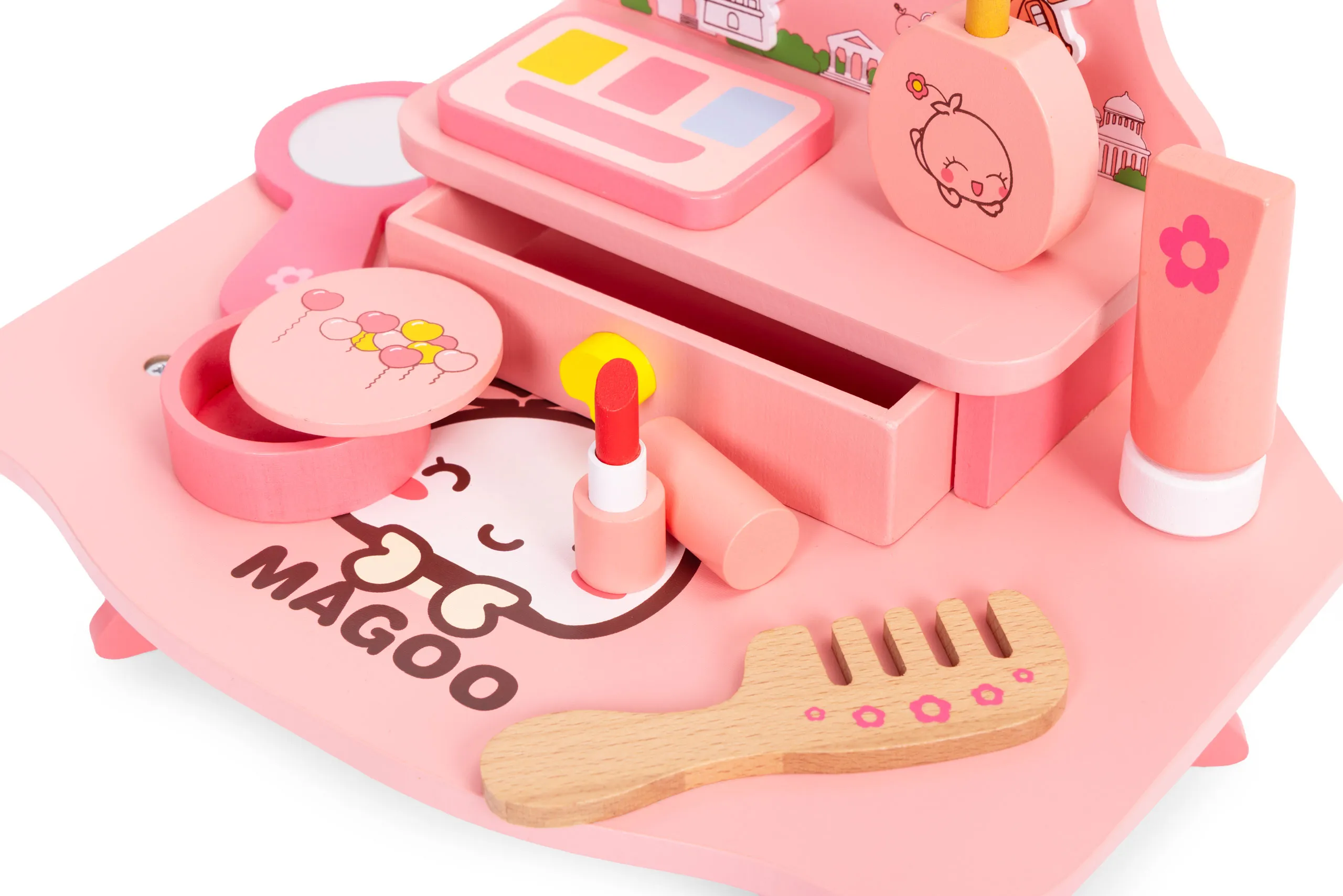 ecotoys dječji drveni stolić za uljepšavanje – ogledalo, ladica i 7 dodataka - slika 7