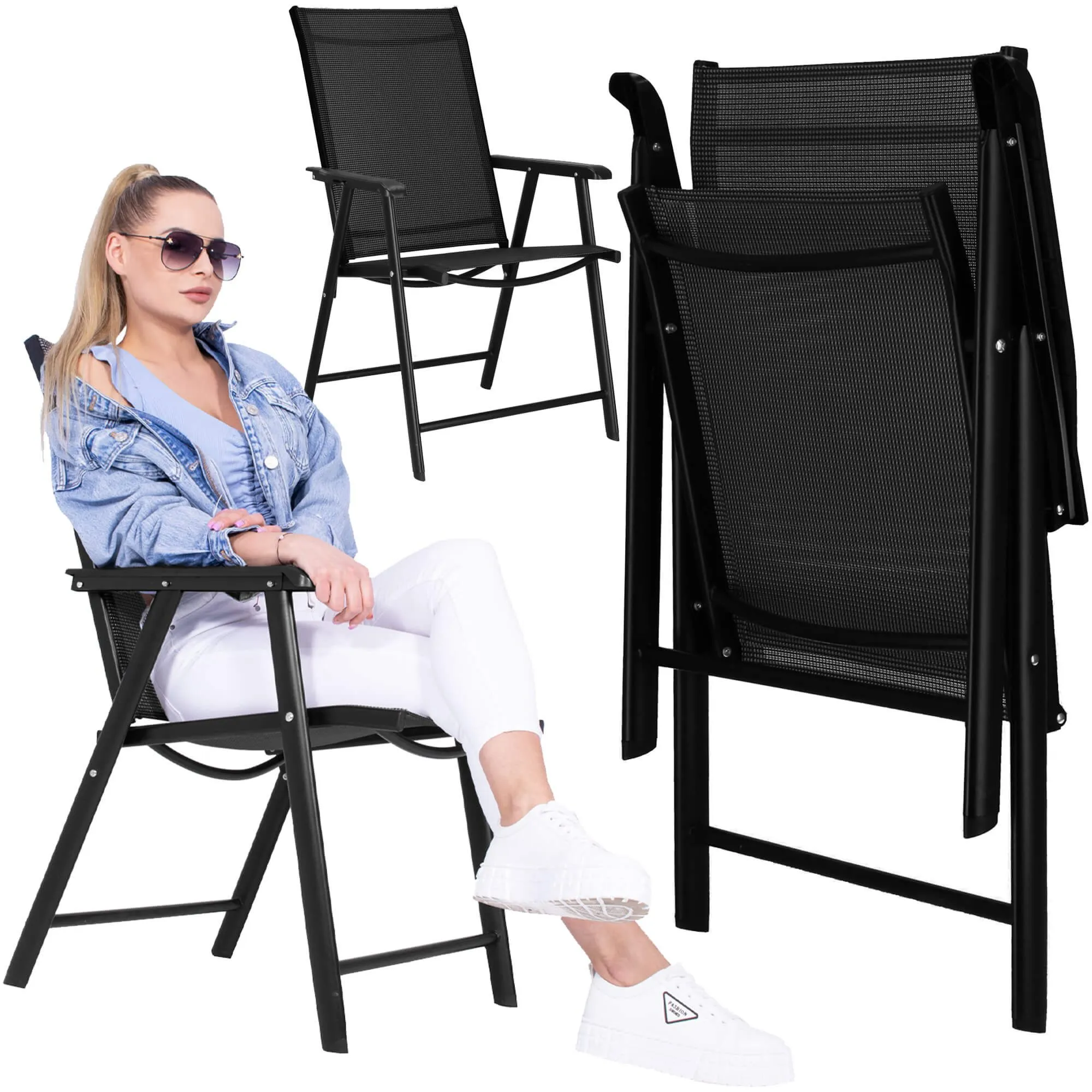 sklopiva metalna vrtna stolica,crna 56 x 64 x 94 cm - slika 9