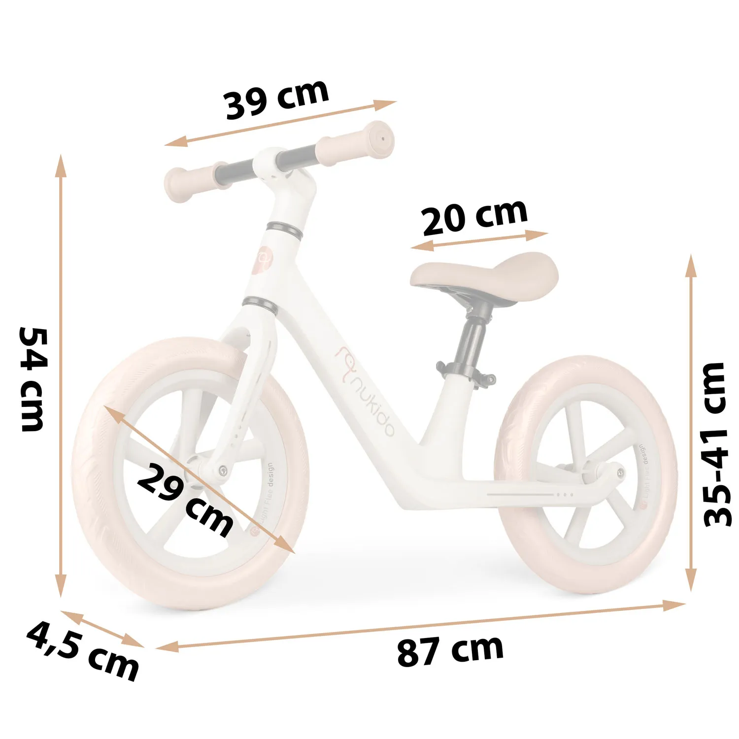 nukido light flee bicikl bez pedala, bijelo rozi - slika 5