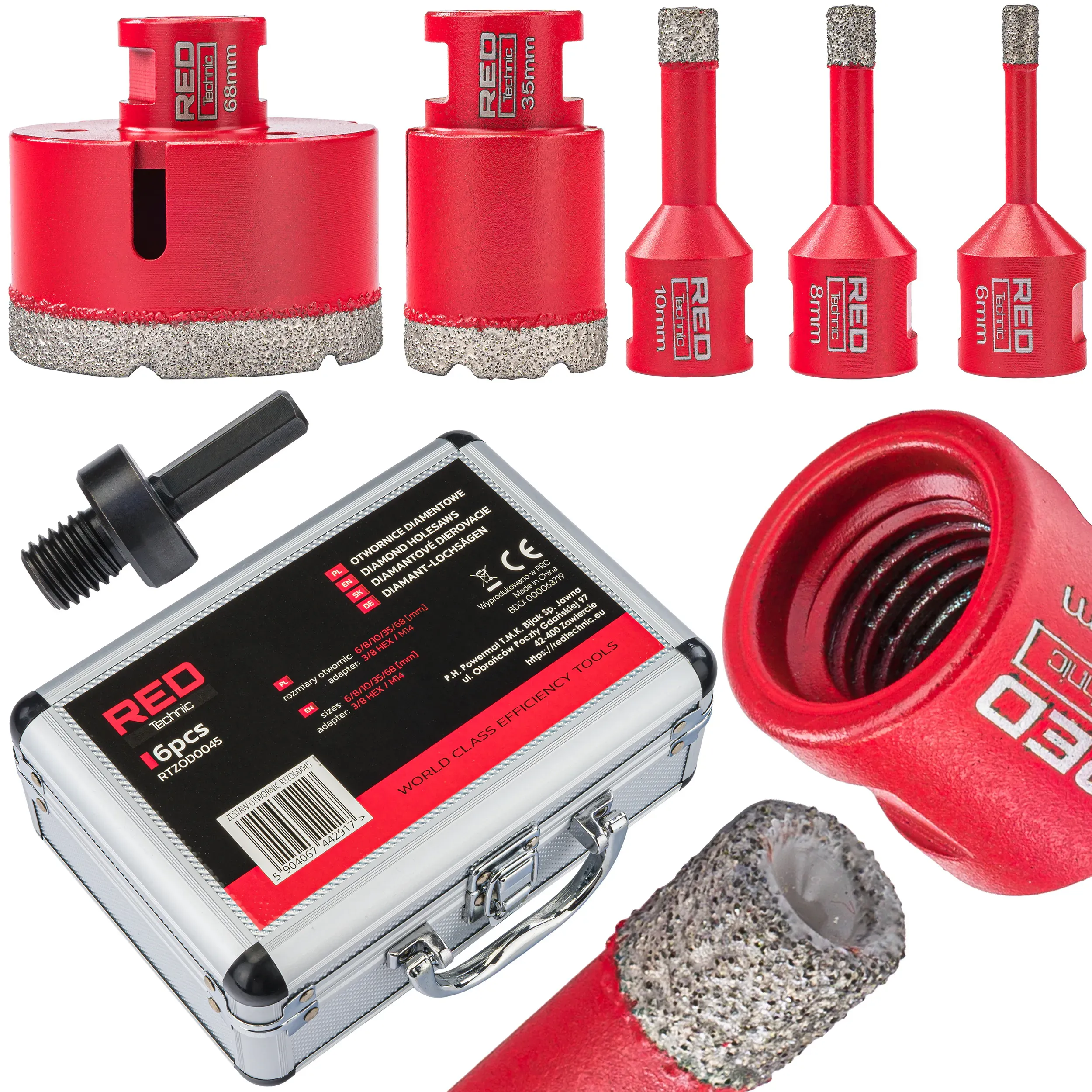 set od 5 dijamantnih kruna za bušilicu 6–68 mm + adapter hex m14 – rtzod0045 - slika 2