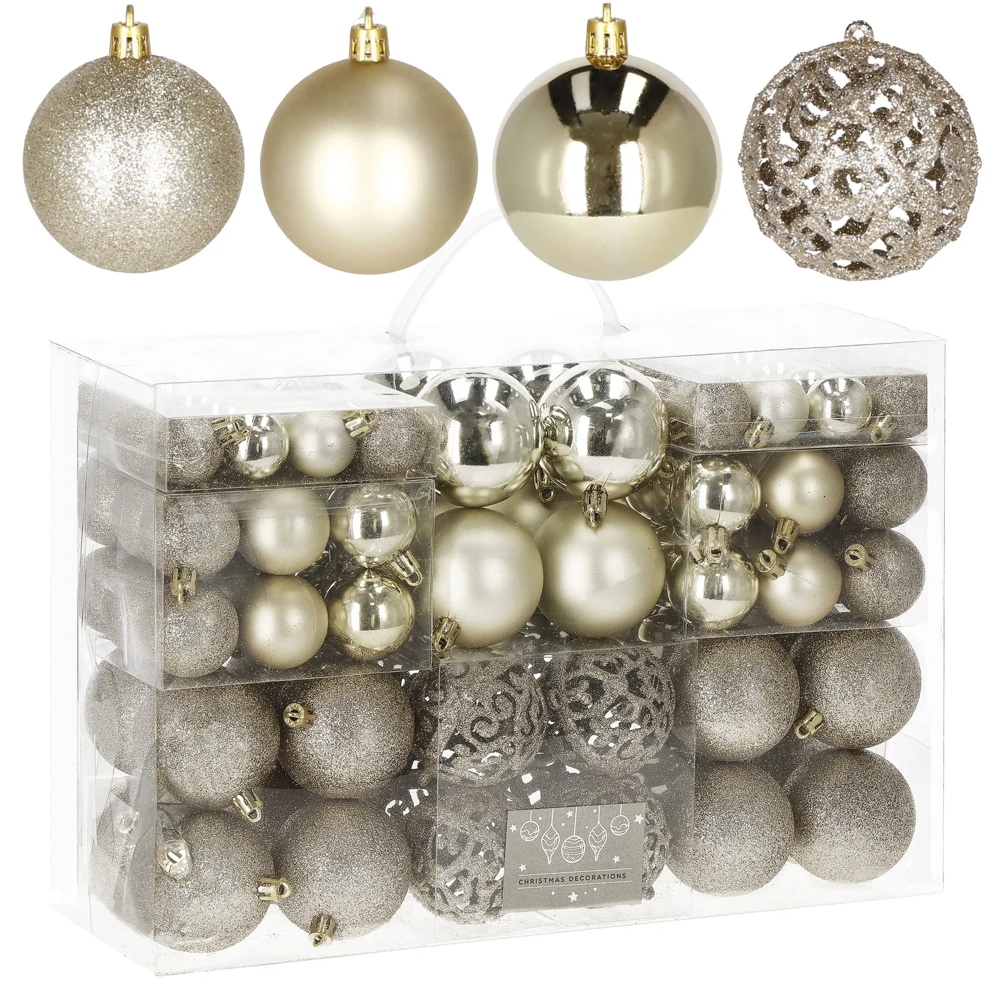 božićne kuglice 3 / 4 / 6 cm – set 100 komada zlatna boja - slika 11