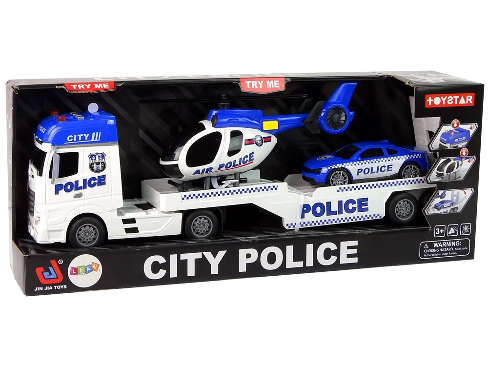 igračka policijski set kamion transporter helikoptera i auta - slika 7