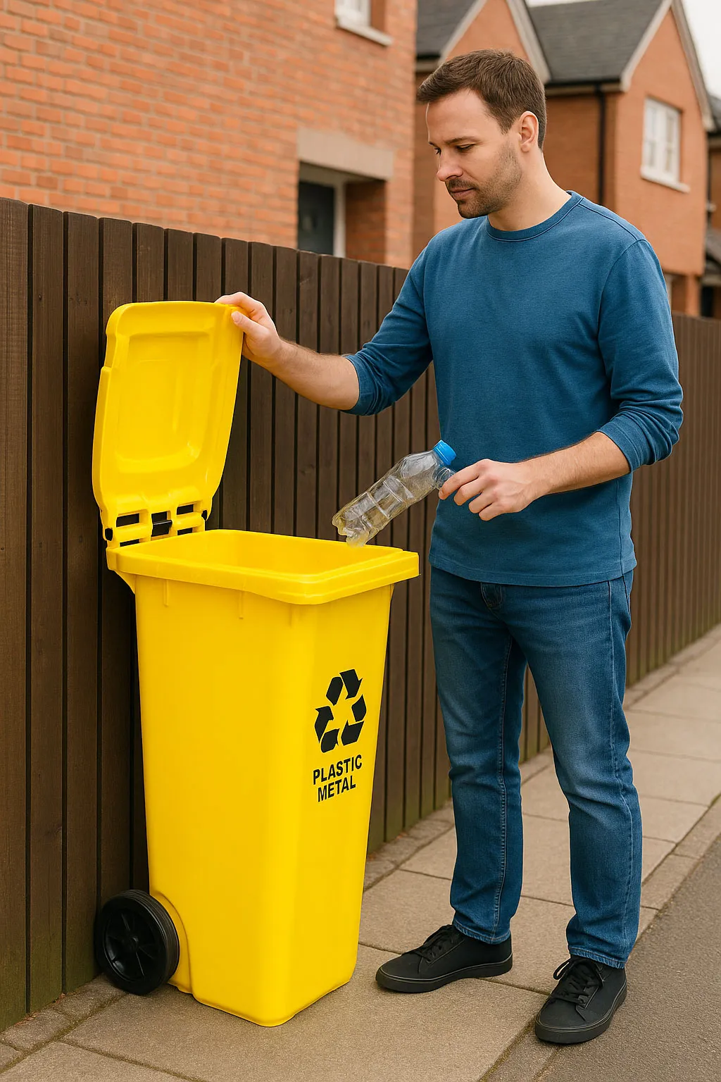 kanta za otpad 120 l – žuta, plastika, s kotačima - slika 3